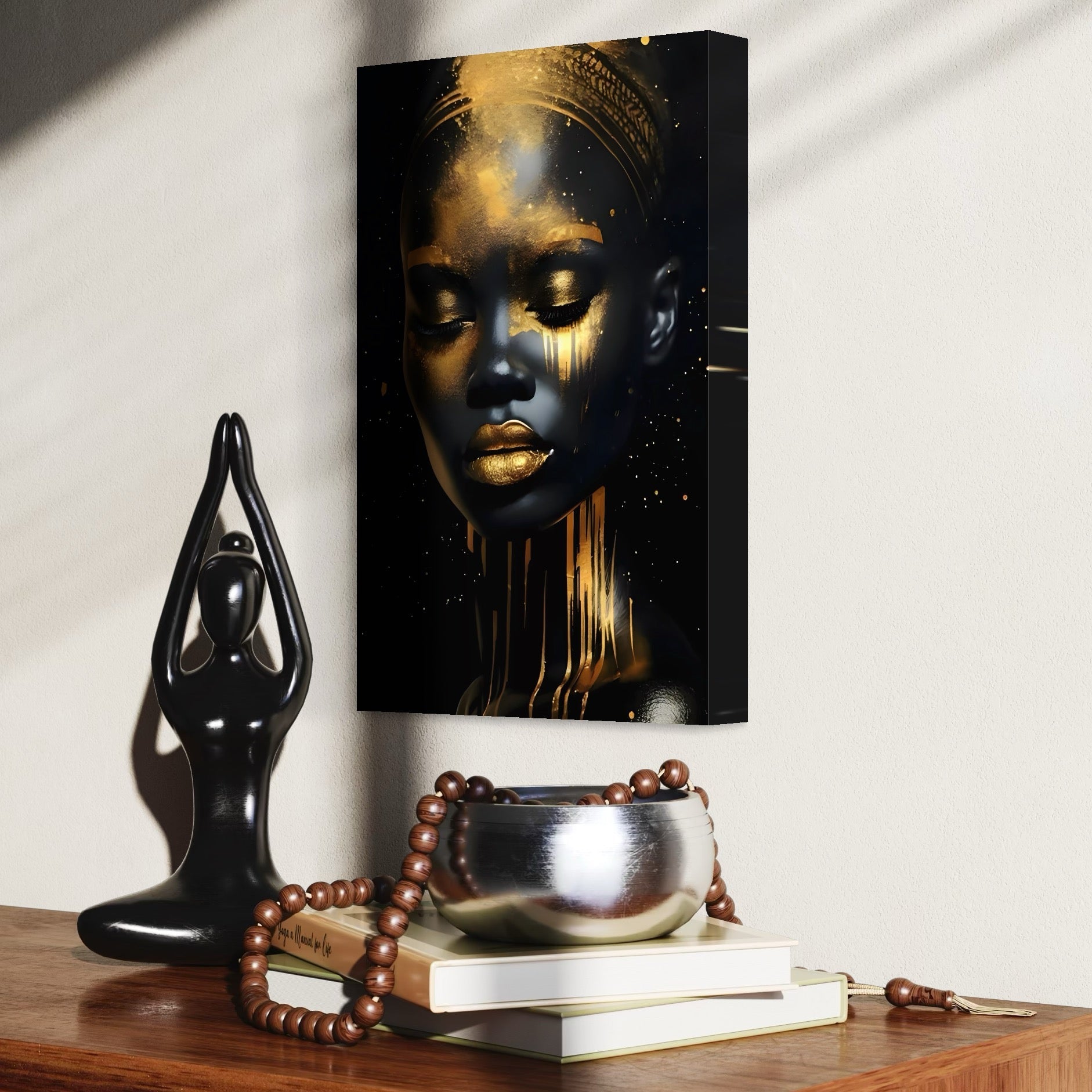 Tablou Canvas Premium LuxCanva® C1169, African Beauty Covered In Gold , Culori, Girl, Beauty, Living Room, Bar, Relaxare, Culori Vibrante