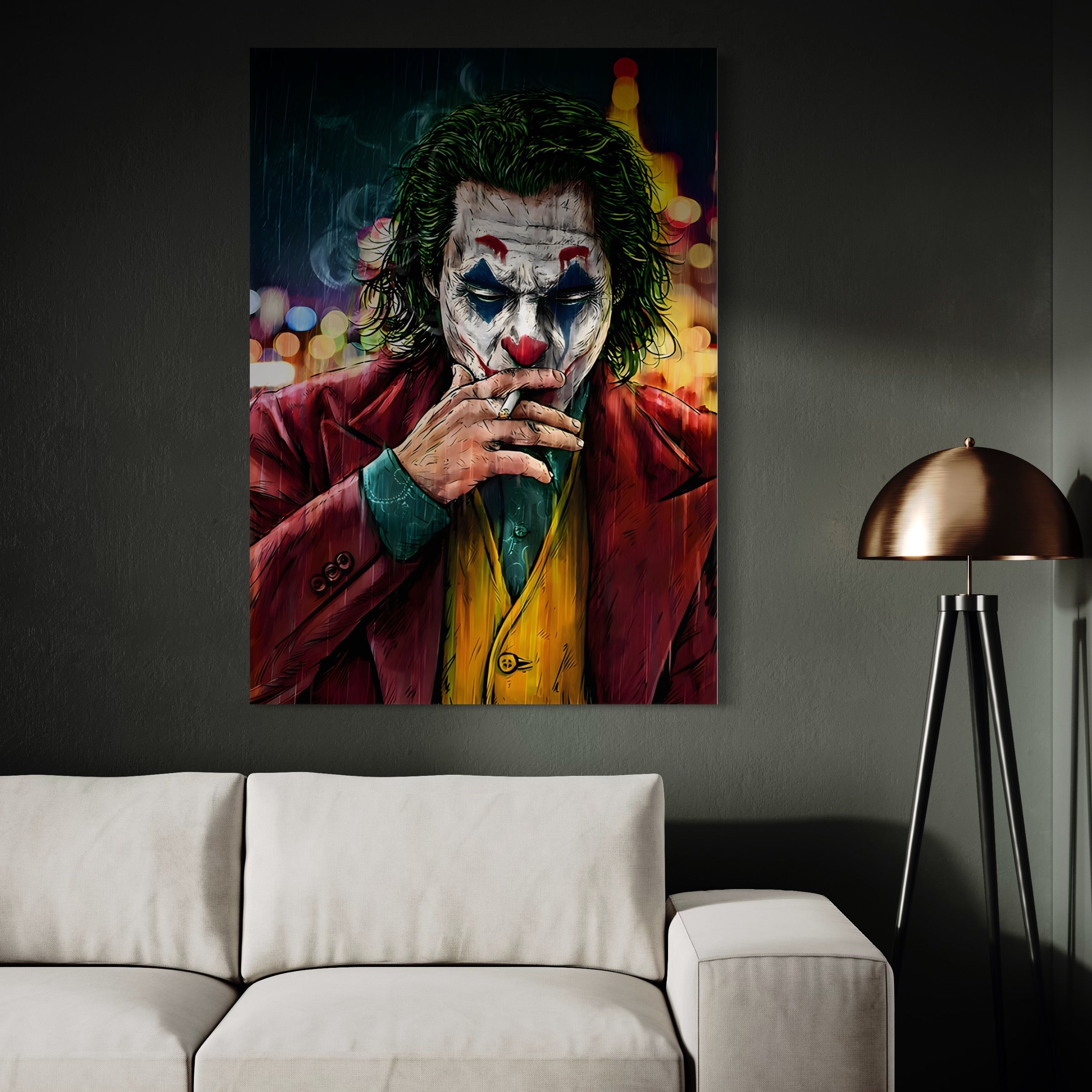 Tablou Canvas Premium LuxCanva® A1123, Joker , Film, Thriller, Ploaie, Culori Vibrante
