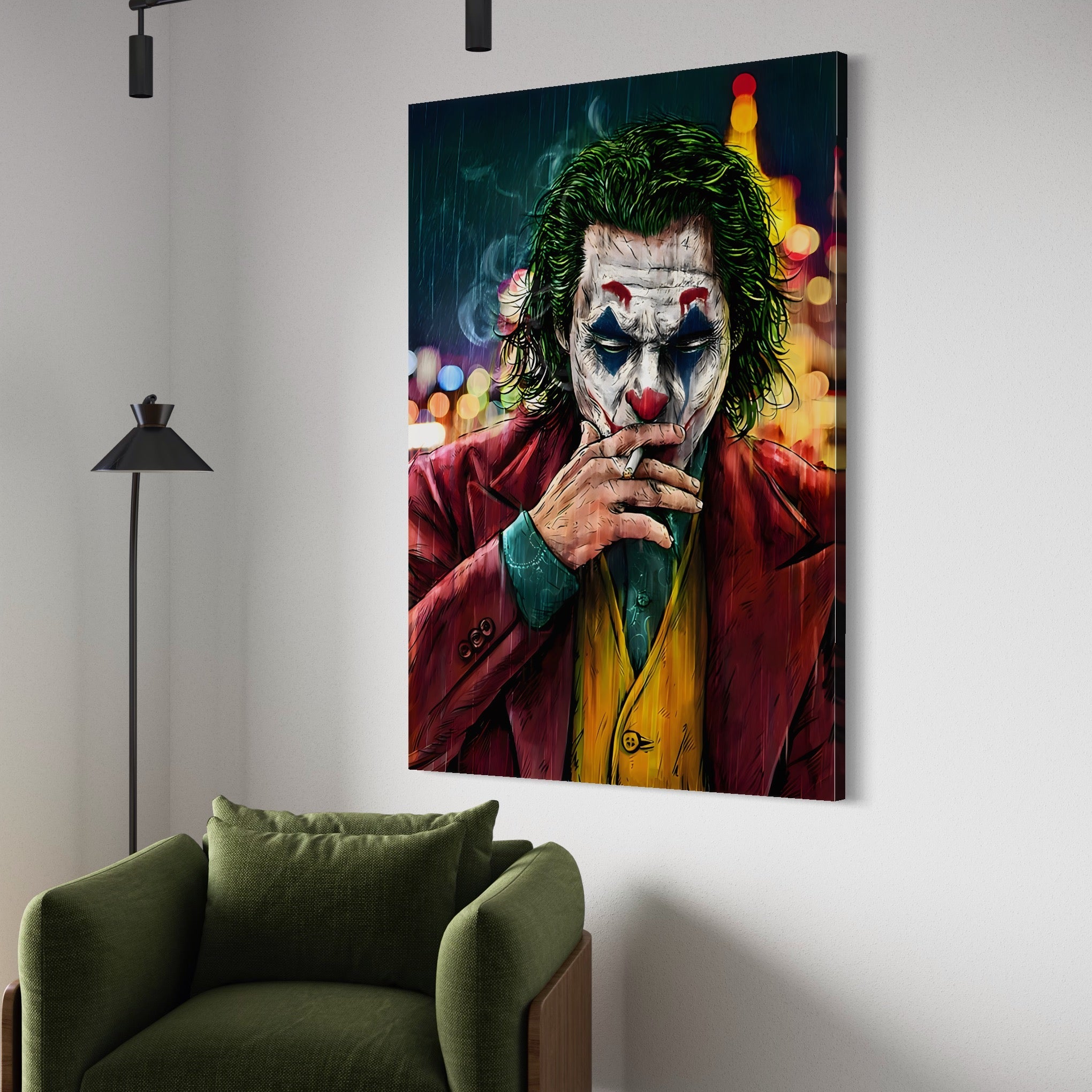 Tablou Canvas Premium LuxCanva® A1123, Joker , Film, Thriller, Ploaie, Culori Vibrante