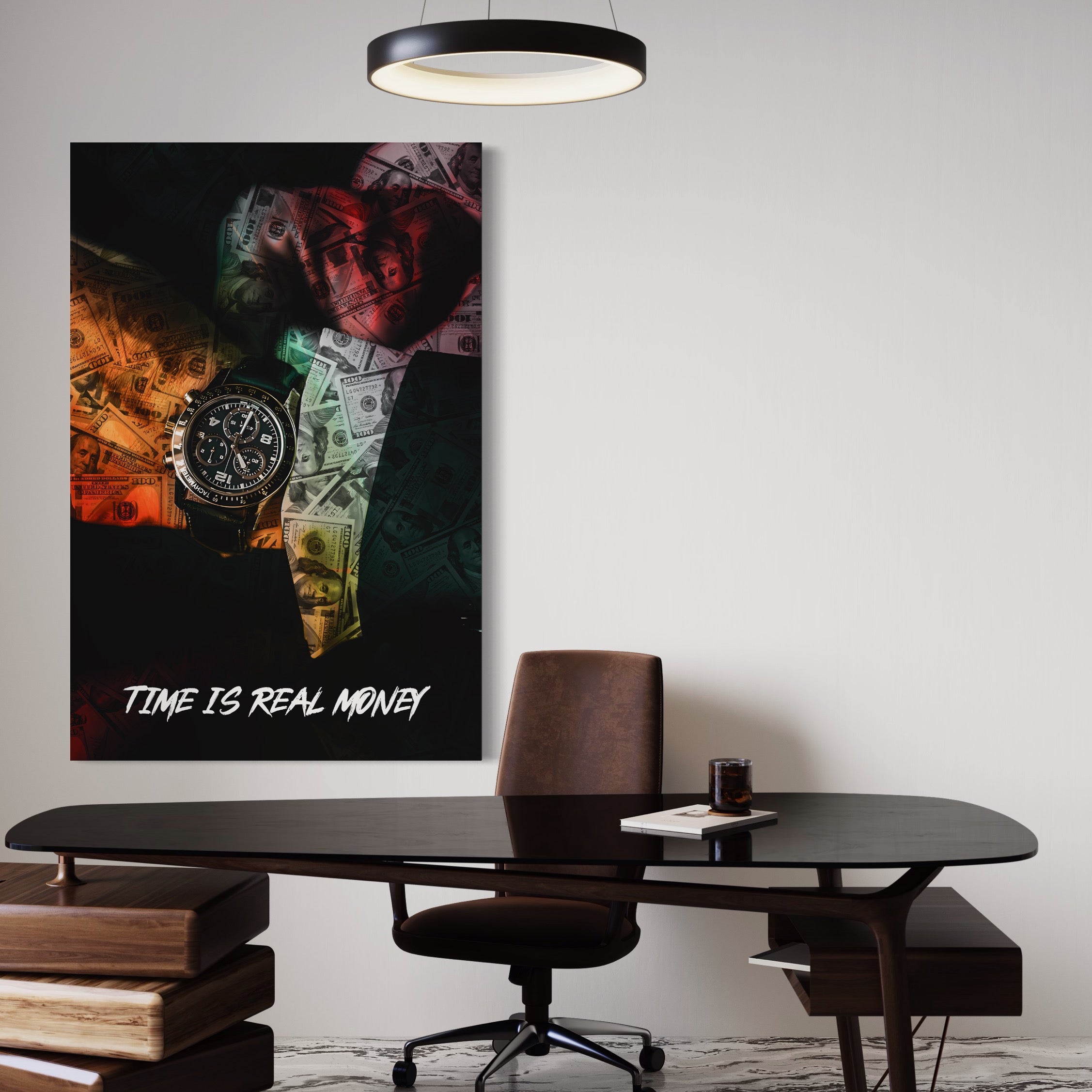 Tablou Canvas Premium LuxCanva® A1121, Time Is Money , Ceas, Timp, Cash, Motivational, Culori Vibrante