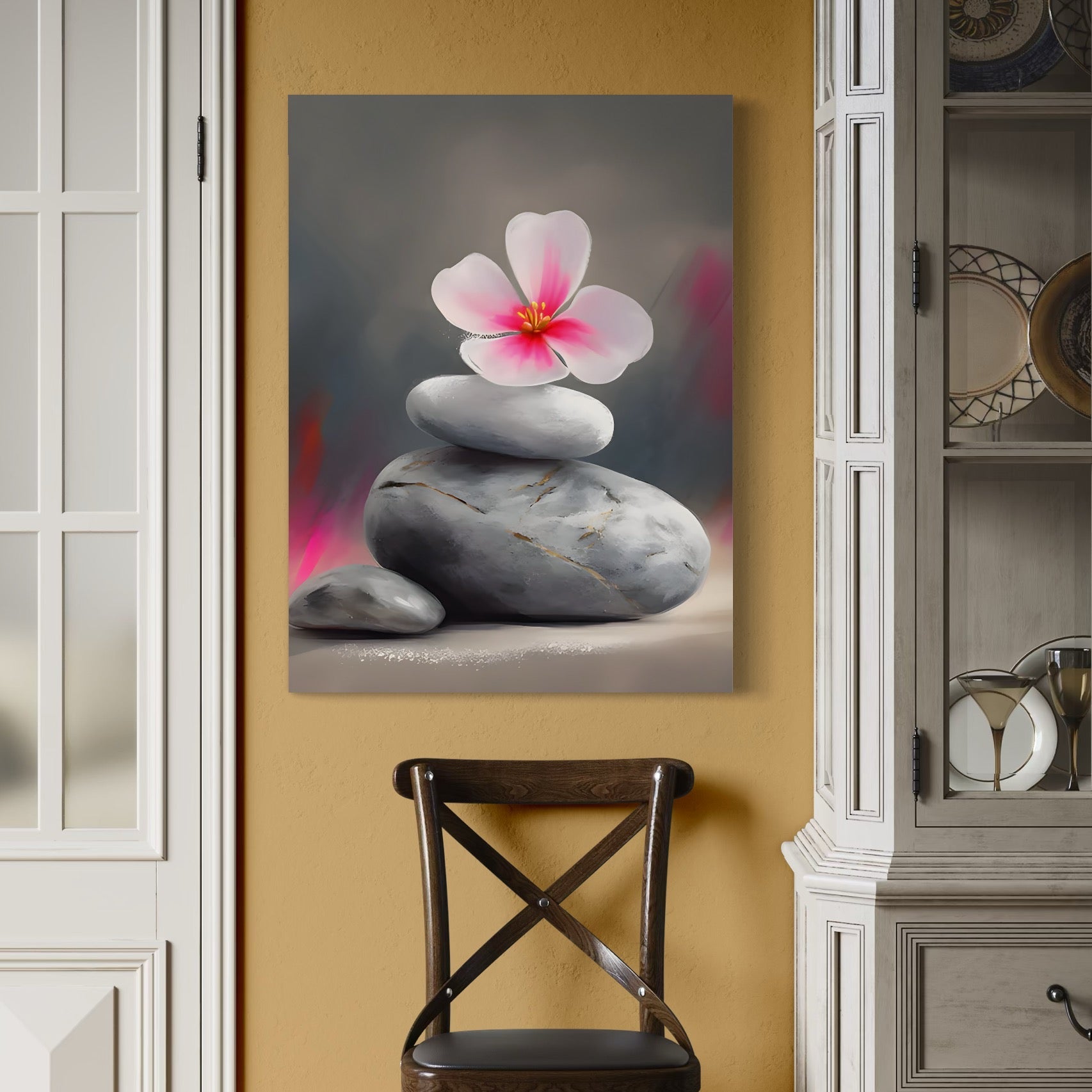 Tablou canvas cu floare si pietre, tablou canvas pentru perete