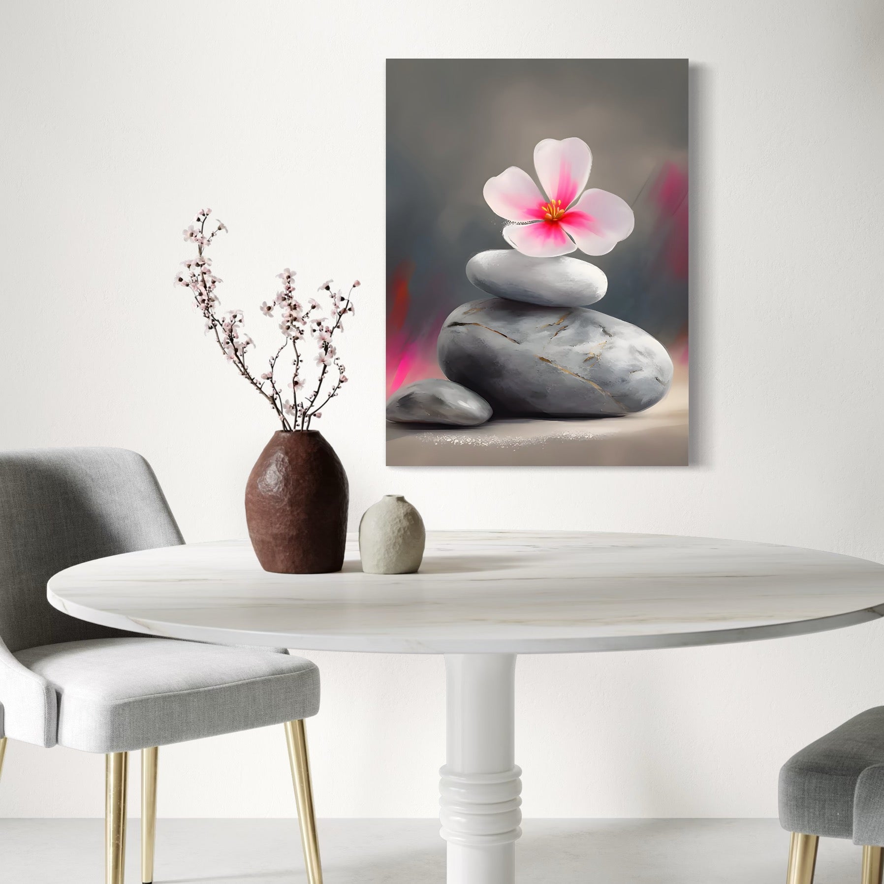 Tablou canvas decorativ cu tablou canvas cu floare si pietre