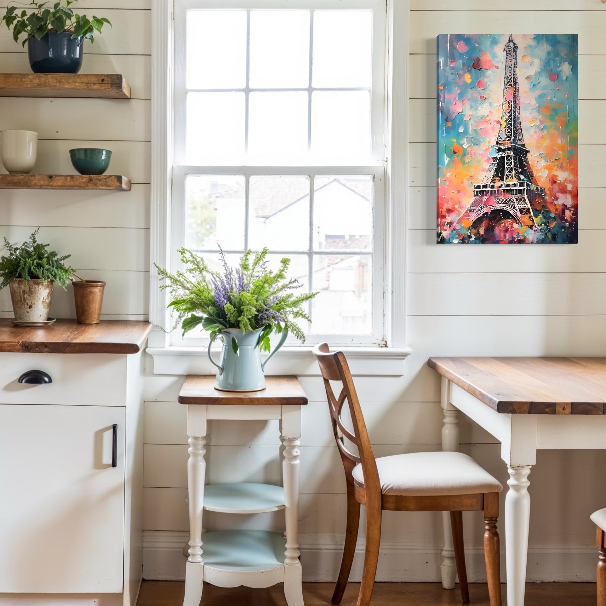 Imagine cu tablou canvas turnul eiffel pictat, tiparita pe panza canvas