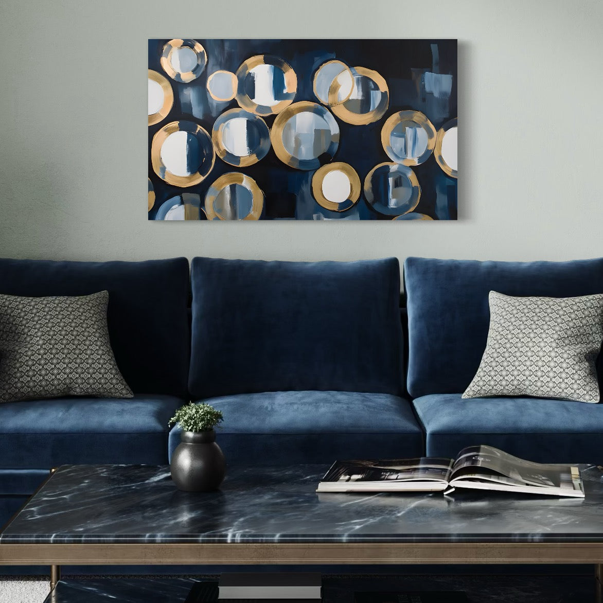 Tablou Canvas Premium LuxCanva® C1222, Blue And White Abstract Paint ,  Relaxare, Living Room, Culori Vibrante