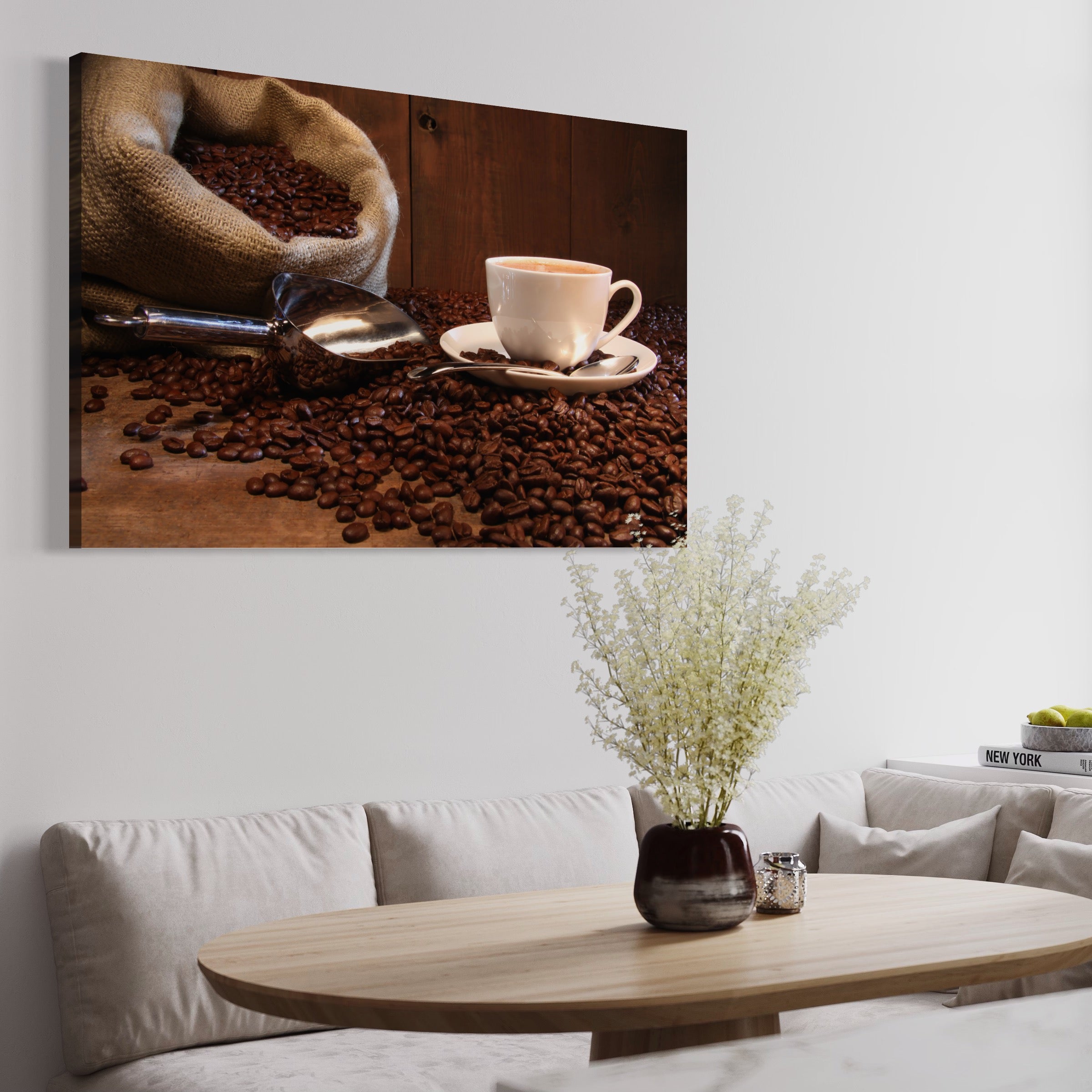 Tablou Canvas Premium LuxCanva® A1101, Boabe De Cafea , Cana, Espresso, Aroma Diminetii, Culori Vibrante