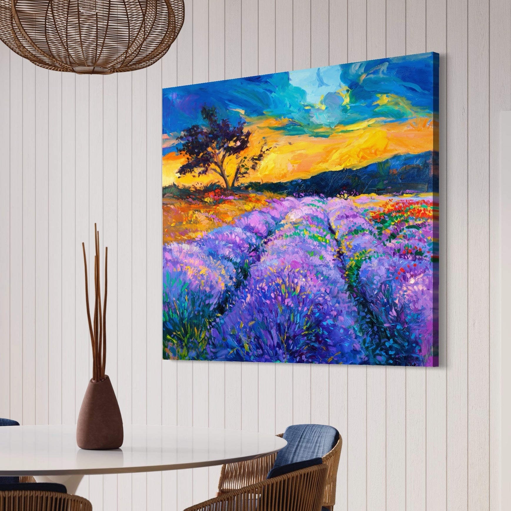 Tablou Canvas Premium LuxCanva® A1097, Lavanda ,  Peisaj, Apus, Mov, Lila, Camp, Culori Vibrante