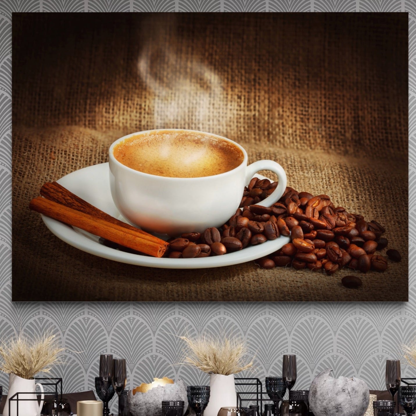 Tablou Canvas Premium LuxCanva® A1095, Aroma De Cafea , Scortisoara, Cappuccino, Boabe De Cafea, Culori Vibrante