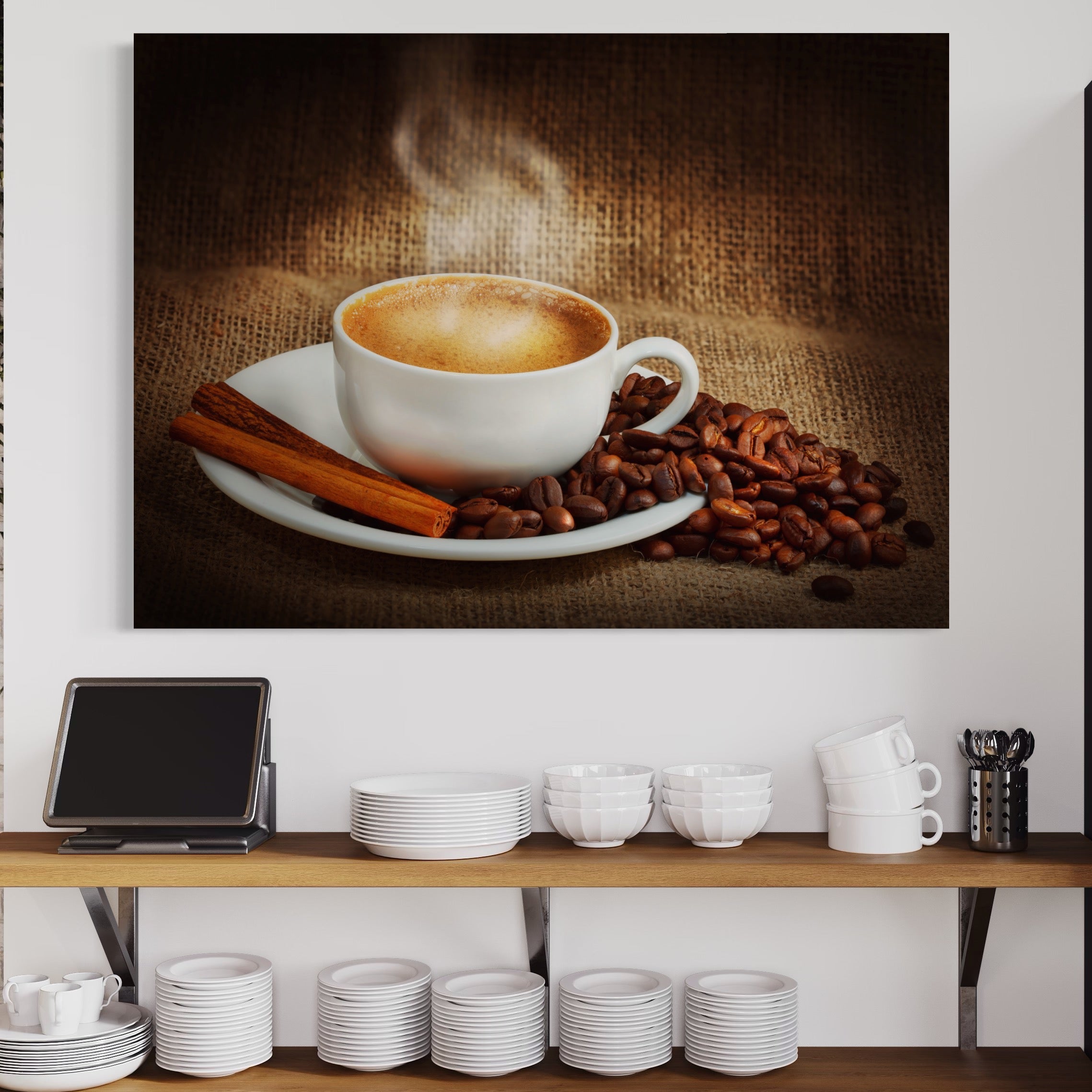 Tablou Canvas Premium LuxCanva® A1095, Aroma De Cafea , Scortisoara, Cappuccino, Boabe De Cafea, Culori Vibrante