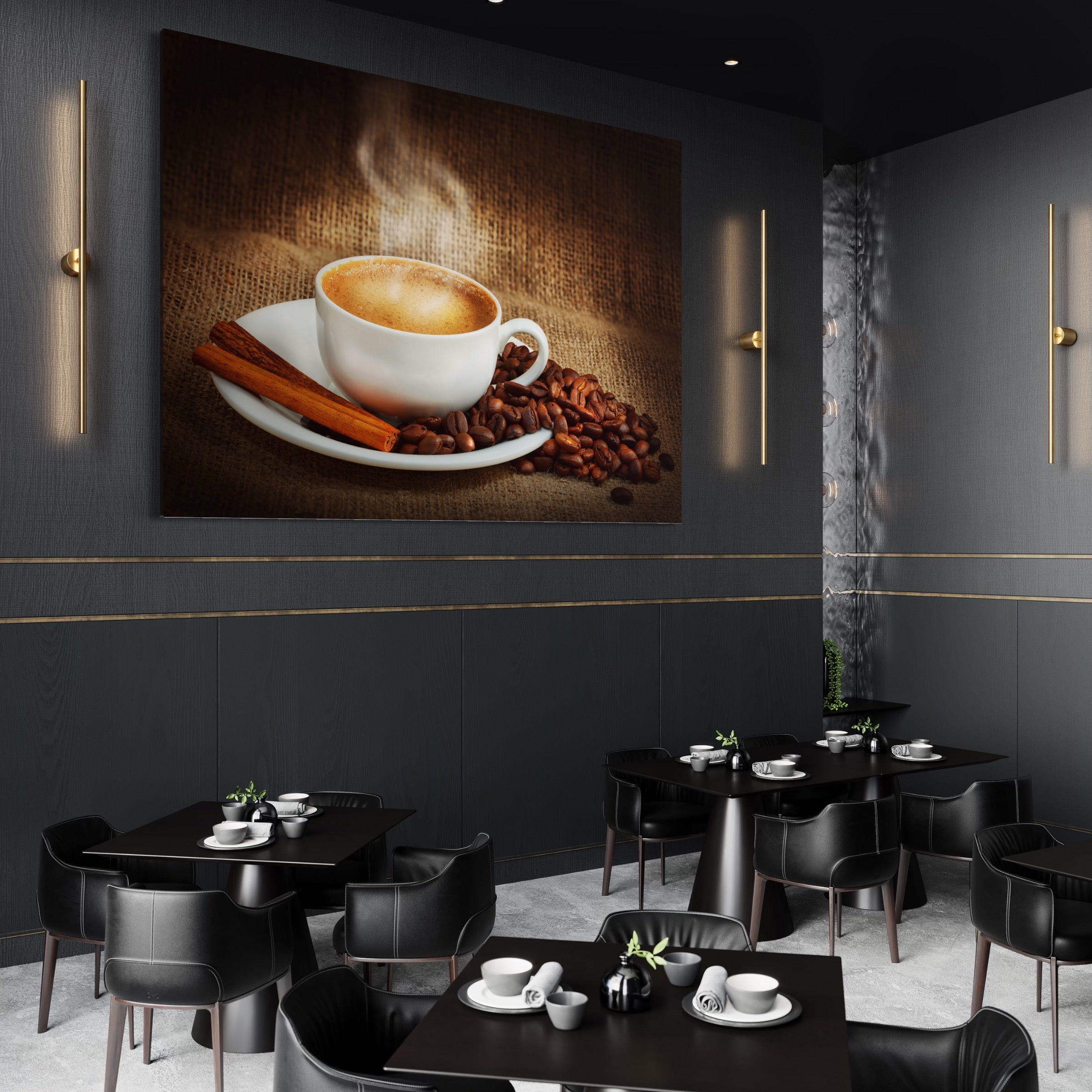 Tablou Canvas Premium LuxCanva® A1095, Aroma De Cafea , Scortisoara, Cappuccino, Boabe De Cafea, Culori Vibrante