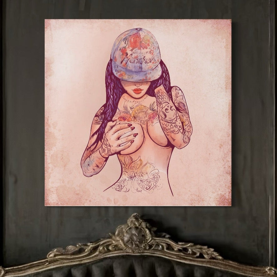 Tablou Canvas Premium LuxCanva® C1059, Sexy Girl Nude With Tattoos , Sexy Girl, Tattoo, Bedroom, Bar, Relaxare