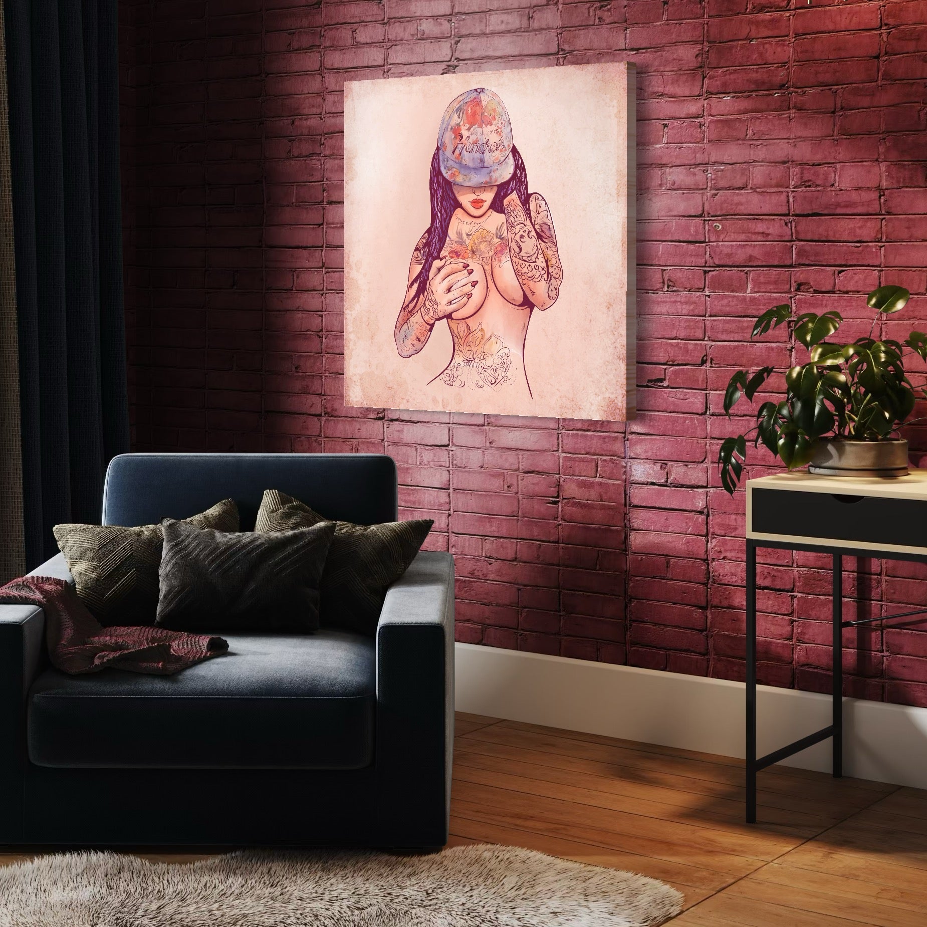 Tablou Canvas Premium LuxCanva® C1059, Sexy Girl Nude With Tattoos , Sexy Girl, Tattoo, Bedroom, Bar, Relaxare