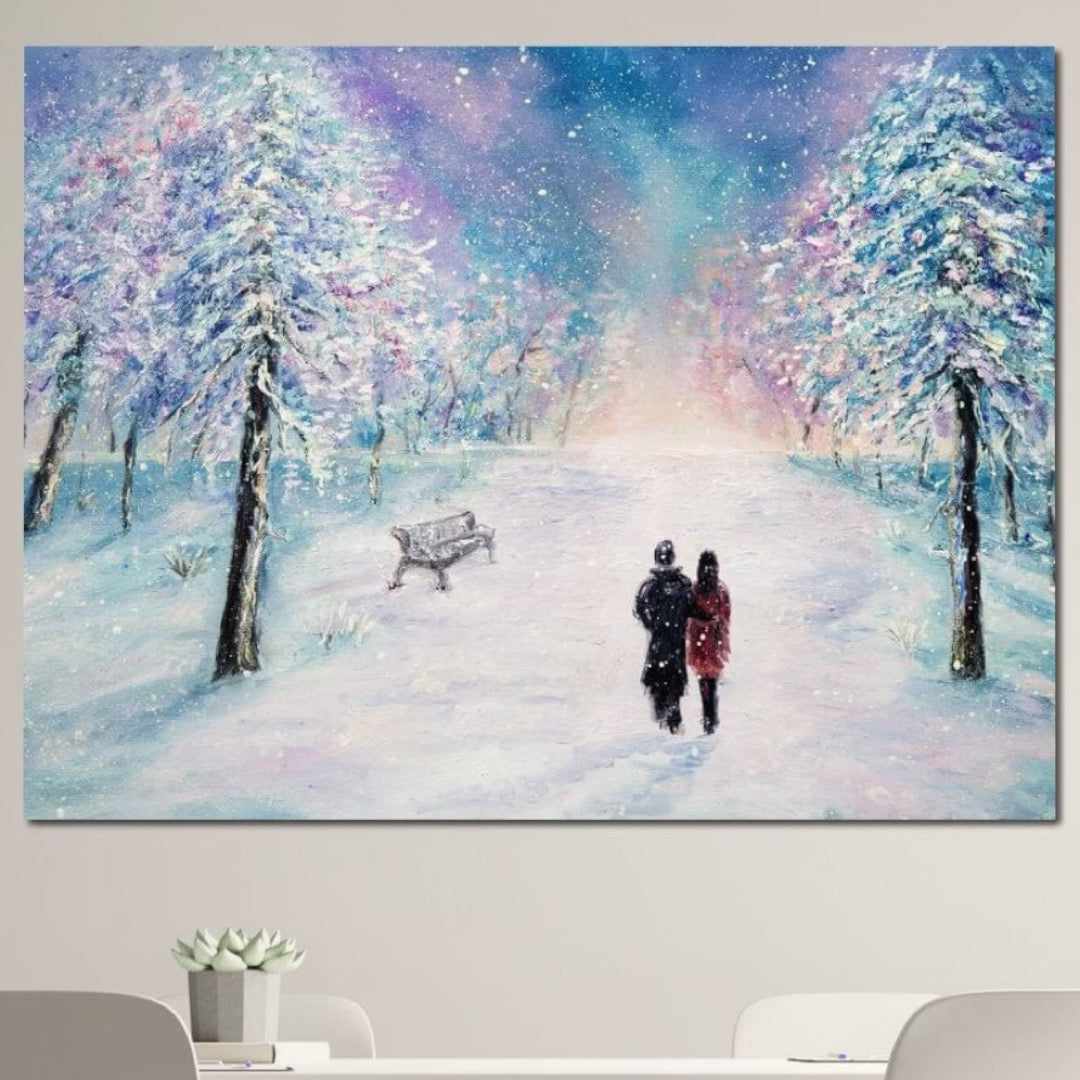 Tablou Canvas Premium LuxCanva® D1001, Plimbare de Iarna , Relaxare, Plimbare, Craciun, Alb, Parc, Zapada, Camera Copii, Dormitor