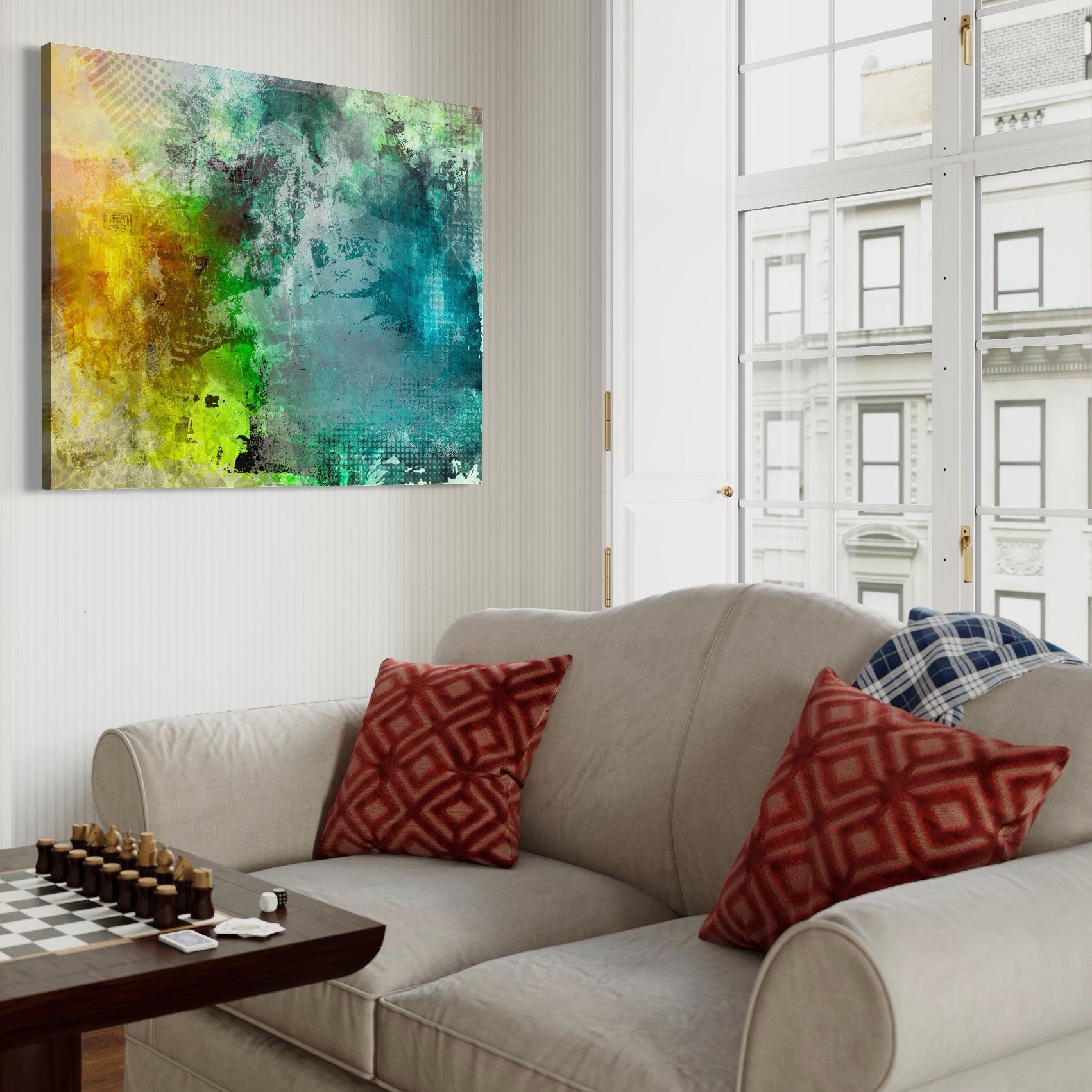 Tablou Canvas Premium LuxCanva® A1091, Colorful Green , Abstract, Verde, Blue, Multicolor, Culori Vibrante