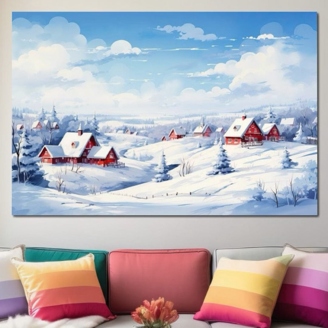 Tablou Canvas Premium LuxCanva® D1006, Iarna pe Ulita , Plimbare, Iarna, Rural, Ulita, Living Room, Omat, Culori Vibrante