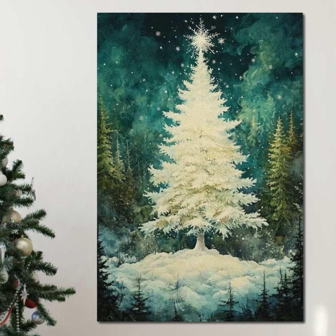 Tablou Canvas Premium, LuxCanva® D1020, Magia Bradului Alb, Brad, Alb, Zapada, Magie, Bucurie, Living Room, Culori vibrante