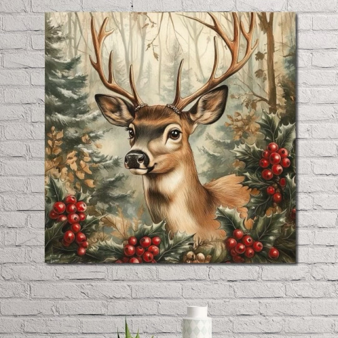 Tablou Canvas Premium LuxCanva® D1025, Cerbul din Padurea Magica ,Brazi, Cerb, Animal, Salbatic, Padure, Living Room, Culori vibrante
