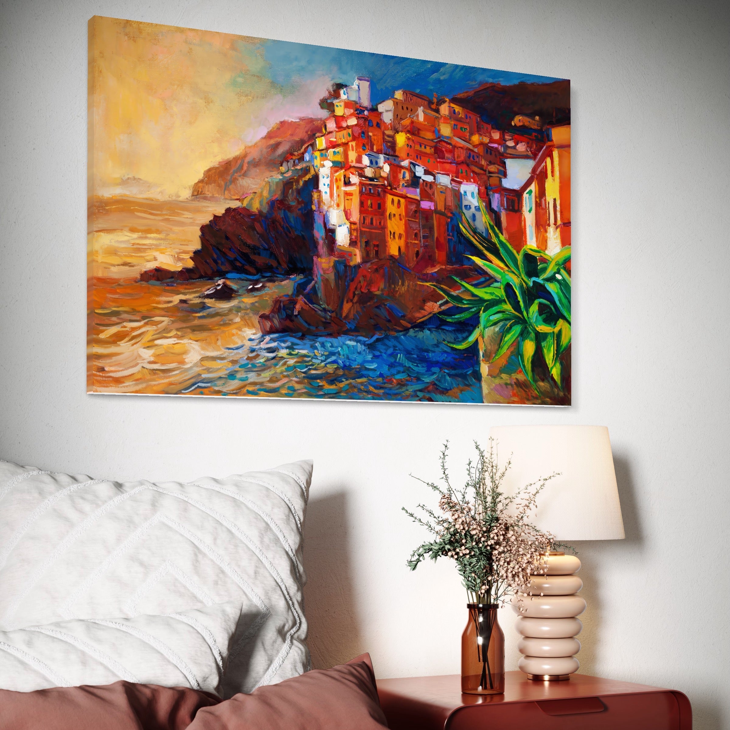 Tablou Canvas Premium LuxCanva® A1080, Oras La Malul Marii , Peisaj, Case, Cladiri, Stanci, Culori Vibrante