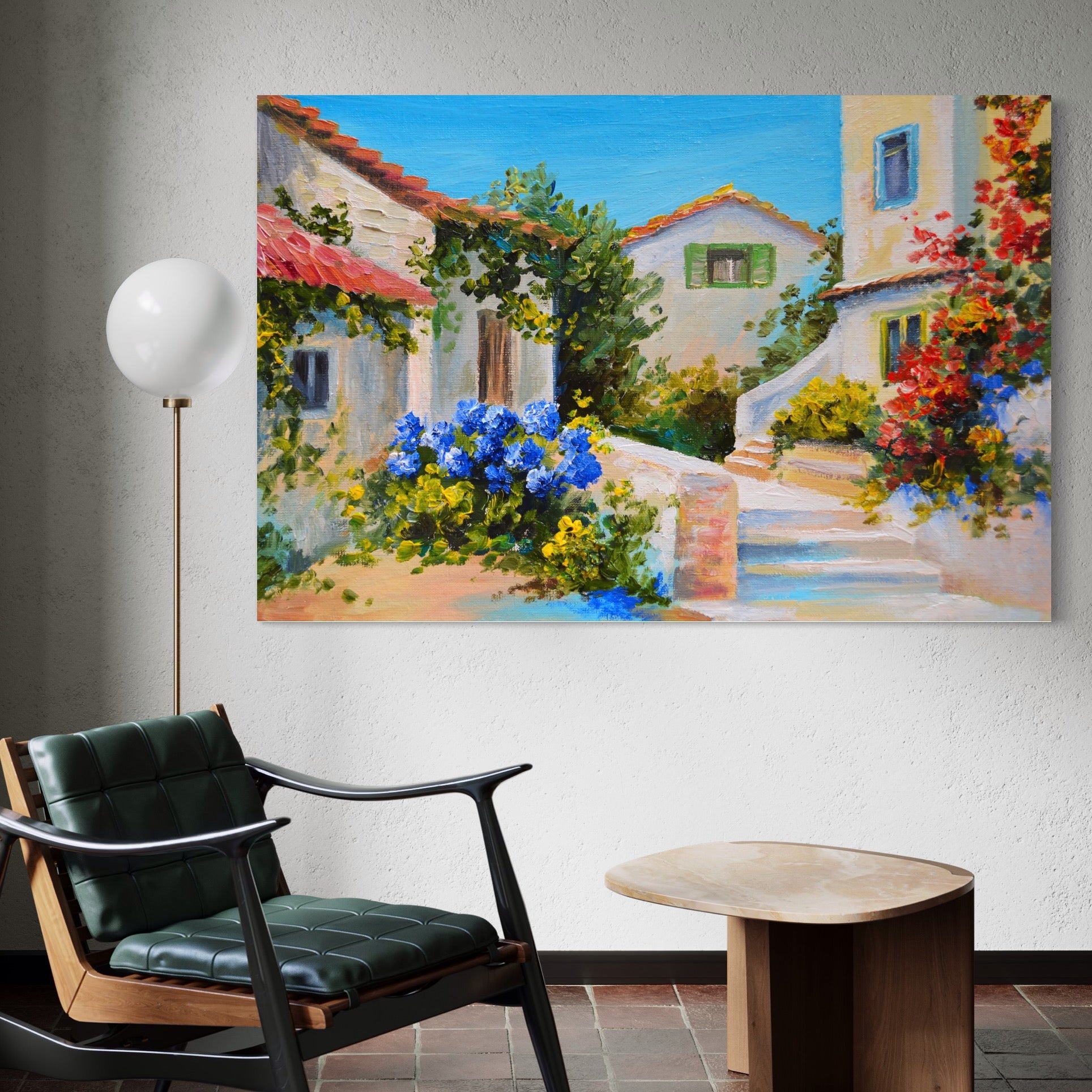 Tablou Canvas Premium LuxCanva® A1079, Casa Cu Flori , Peisaj, Natura, Verde, Culori Vibrante