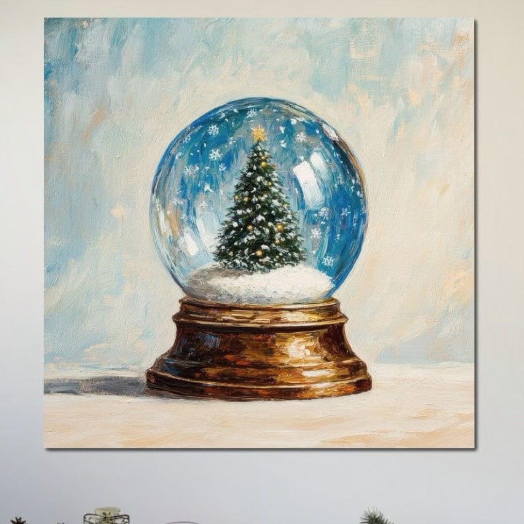 Tablou Canvas Premium LuxCanva® D1038, Bradul din Globul Fermecat , Glob, Brad, Decoratiune, Auriu, Muzical, Living Room, Culori vibrante