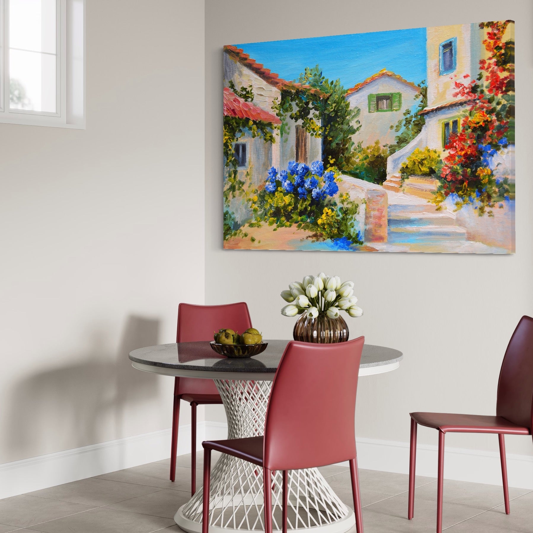 Tablou Canvas Premium LuxCanva® A1079, Casa Cu Flori , Peisaj, Natura, Verde, Culori Vibrante