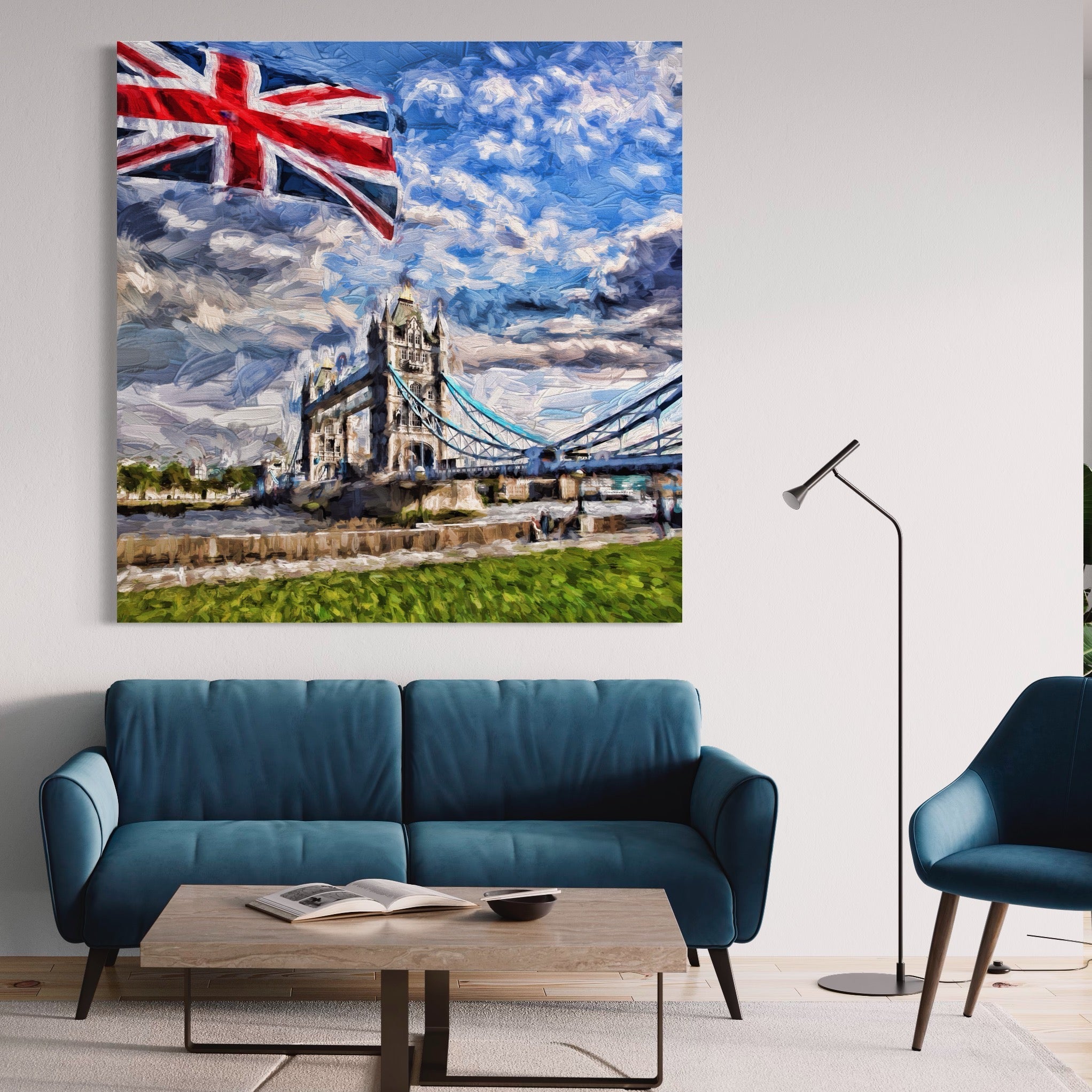 Tablou Canvas Premium LuxCanva® A1077, Tower Bridge , Pod, Londra, Steag, UK, Culori Vibrante