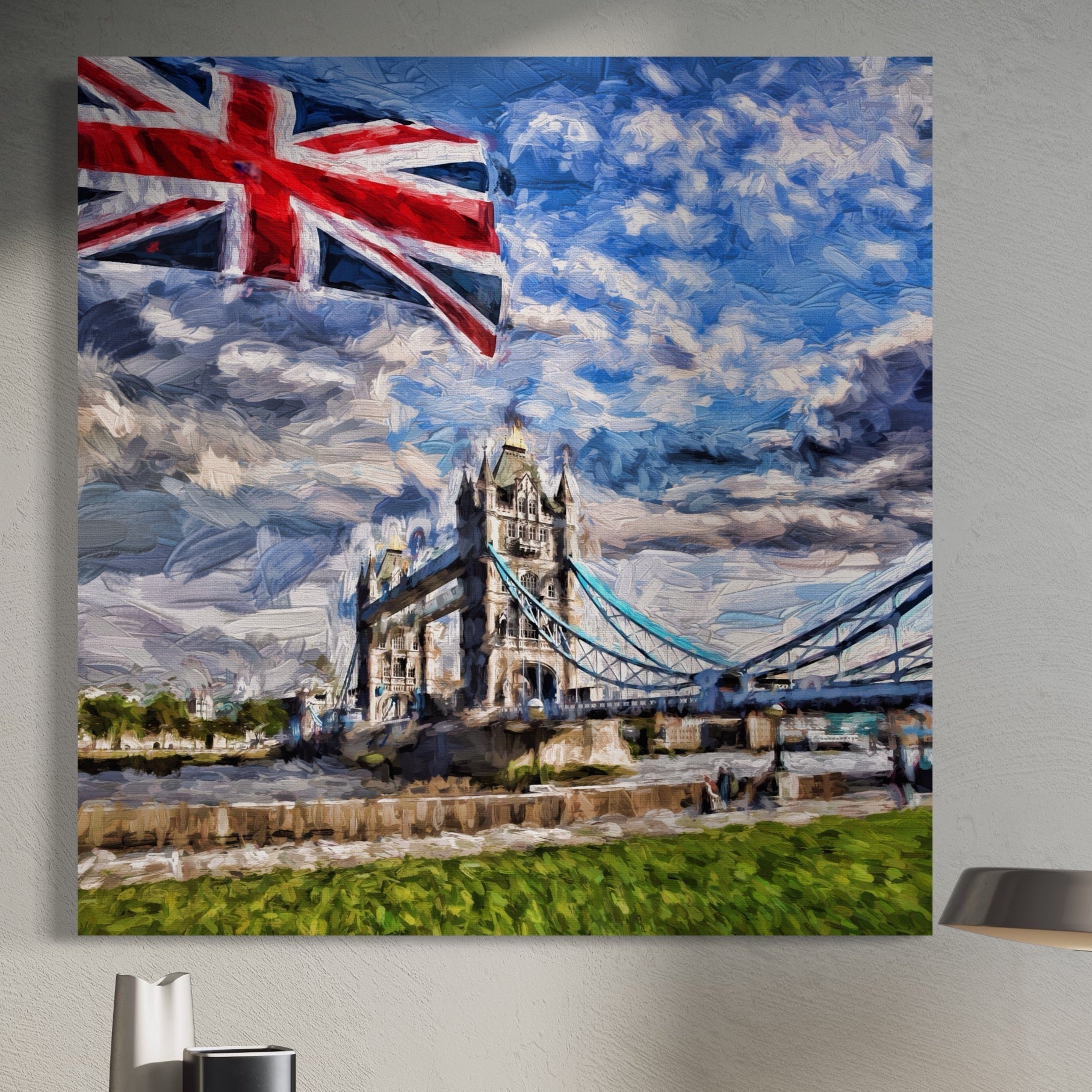 Tablou Canvas Premium LuxCanva® A1077, Tower Bridge , Pod, Londra, Steag, UK, Culori Vibrante