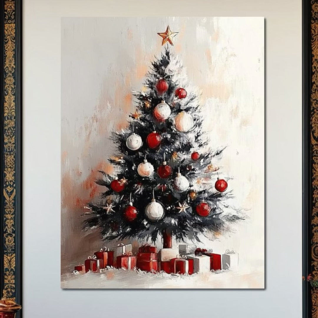 Tablou Canvas Premium LuxCanva® D1046, Brad si Cadouri sub Lumina Stelei ,  Craciun, Stea, Brad, Cadouri, Festiv, Living Room, Culori vibrante