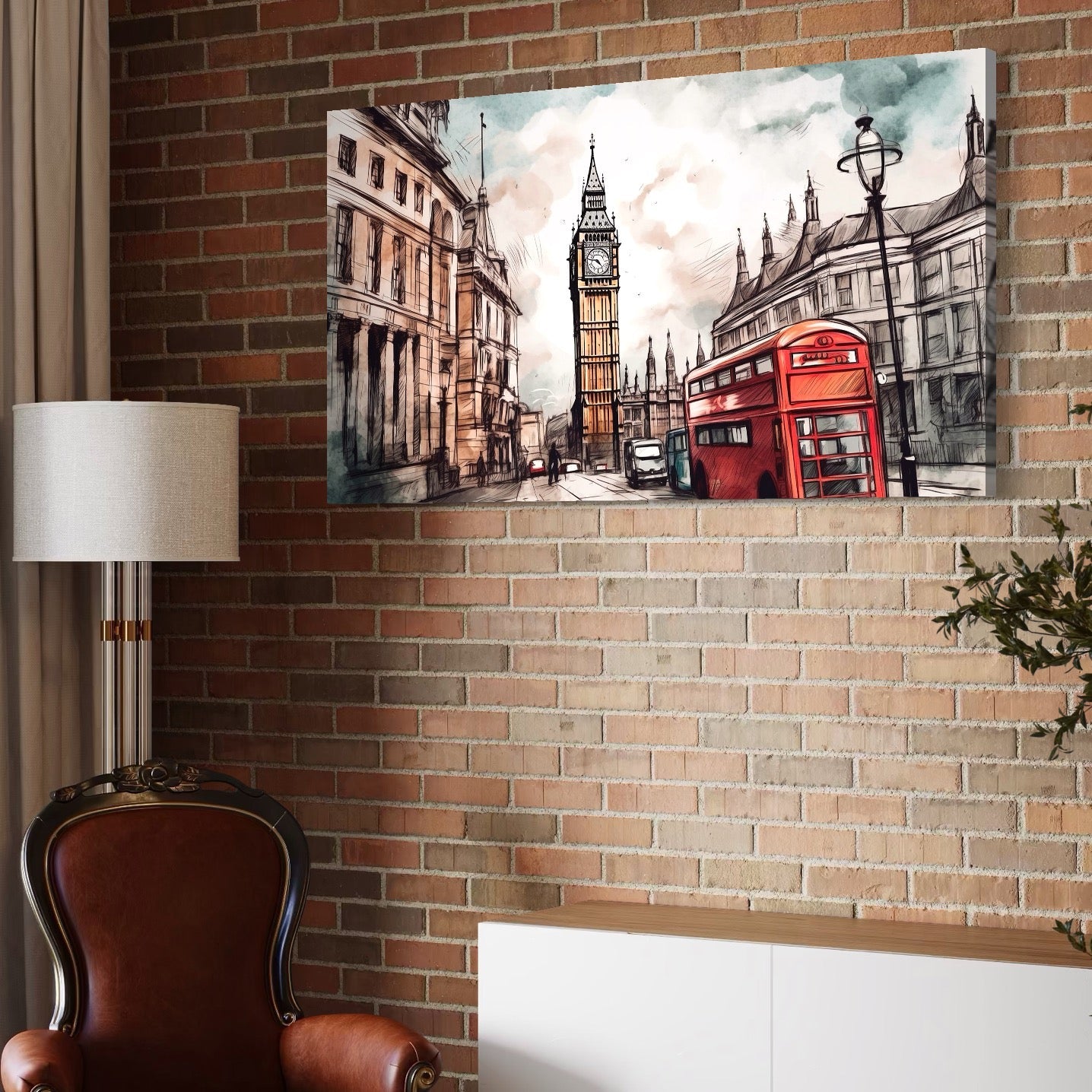 Tablou Canvas Premium LuxCanva® A1072, Big Ben , Londra, Marele Ben, City Bus, Culori Vibrante