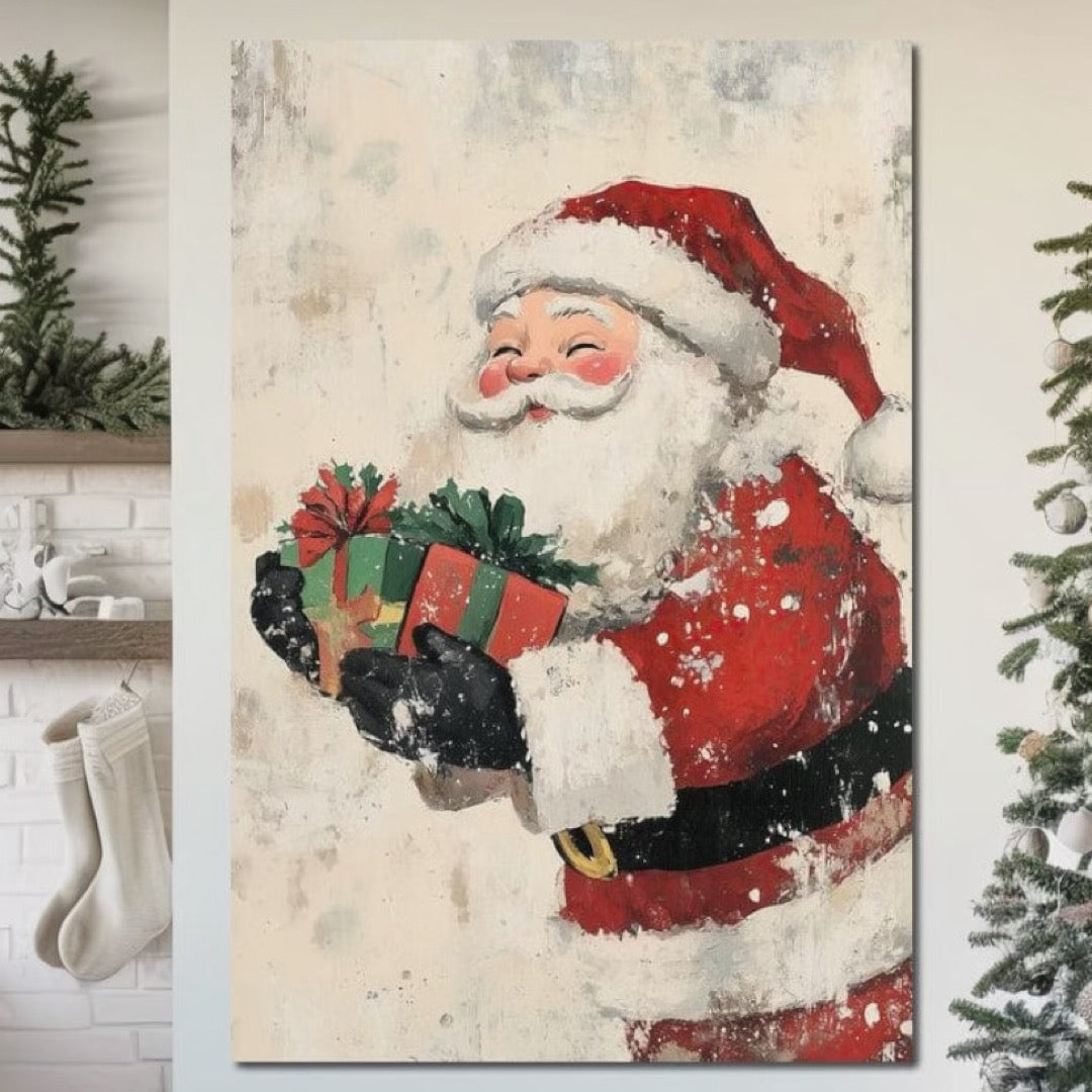 Tablou Canvas Premium LuxCanva® D1055, Mos Craciun si Darurile Copiilor , Costum, Ambalaje, Funde, Curea, Caciula, Living Room, Culori vibrante