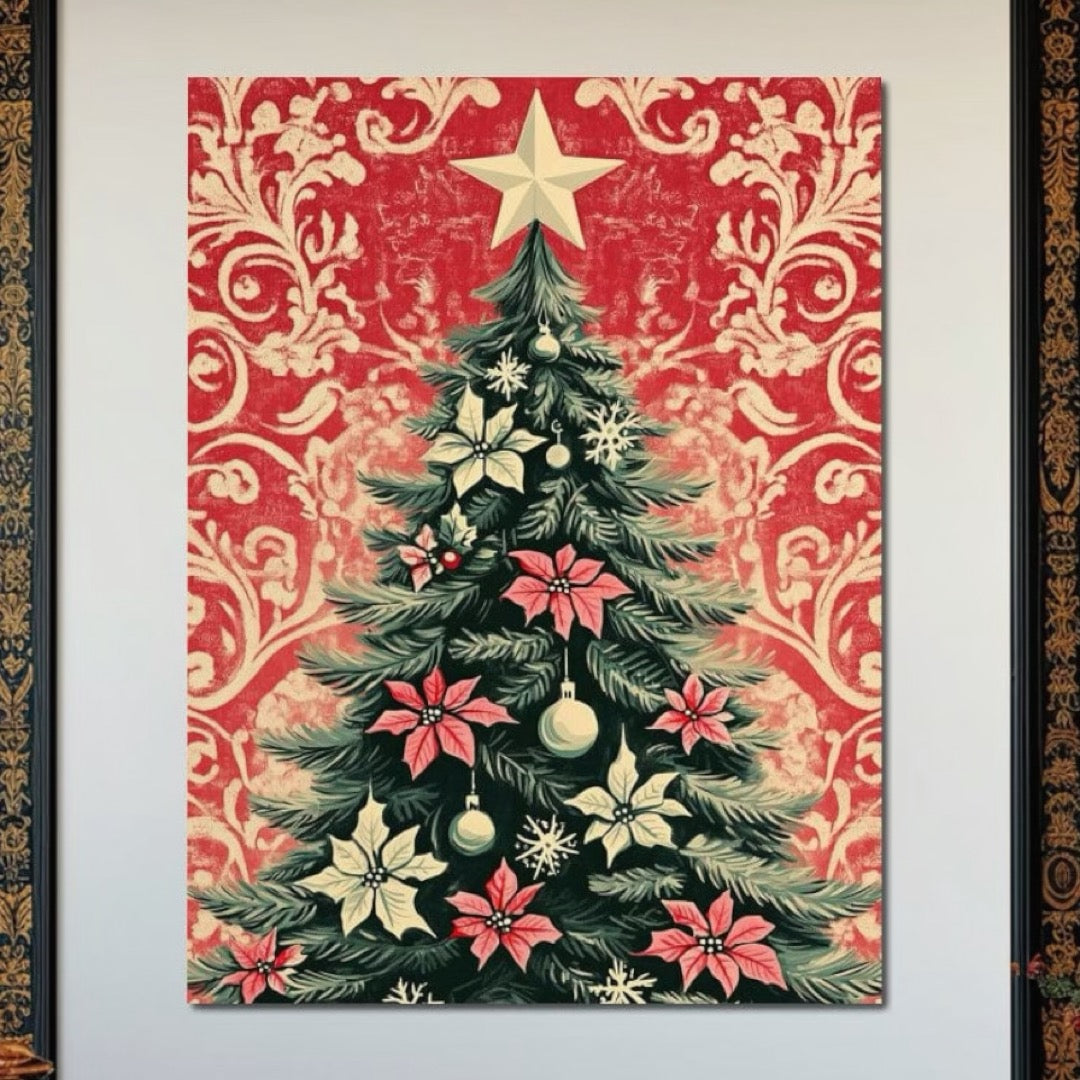 Tablou Canvas Premium LuxCanva® D1058, Craciunul Vintage, Craciun, Brad, Magie, Verde, Impodobit, Stea, Living Room, Culori vibrante