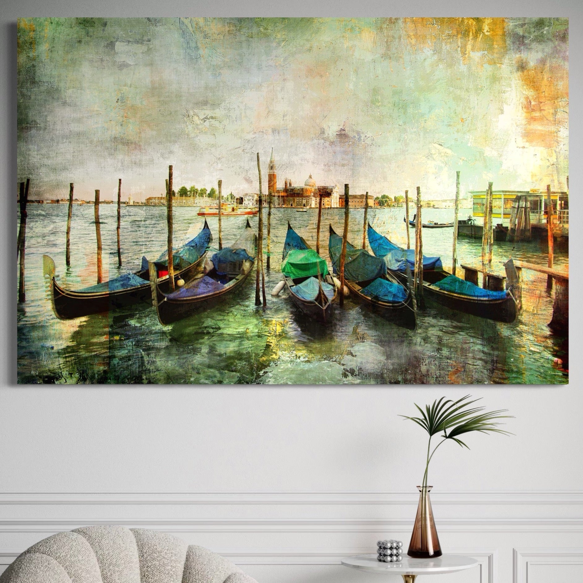 Tablou Canvas Premium LuxCanva® A1071, Barci In Port , Peisaj, Gondola, Mare, Culori Vibrante