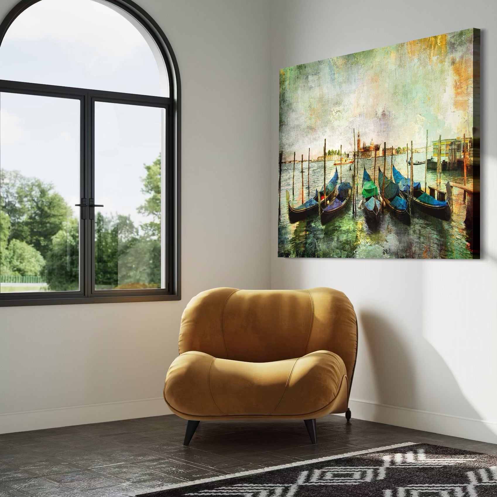 Tablou Canvas Premium LuxCanva® A1071, Barci In Port , Peisaj, Gondola, Mare, Culori Vibrante