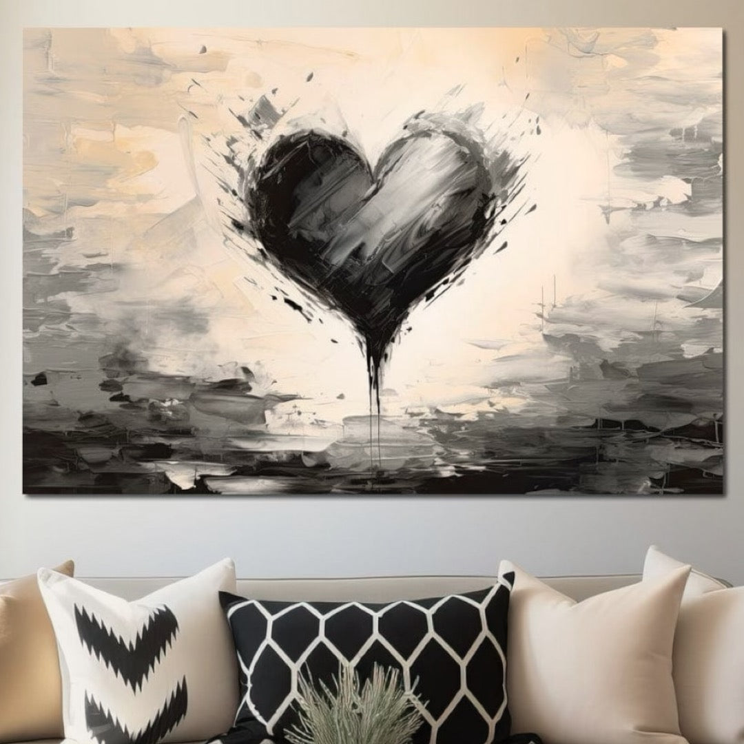 Tablou Canvas Premium LuxCanva® E1002, Inima In Mijlocul Furtunii, Iubire, Inima, Contrast, Minimalism, Living, Alb si Negru