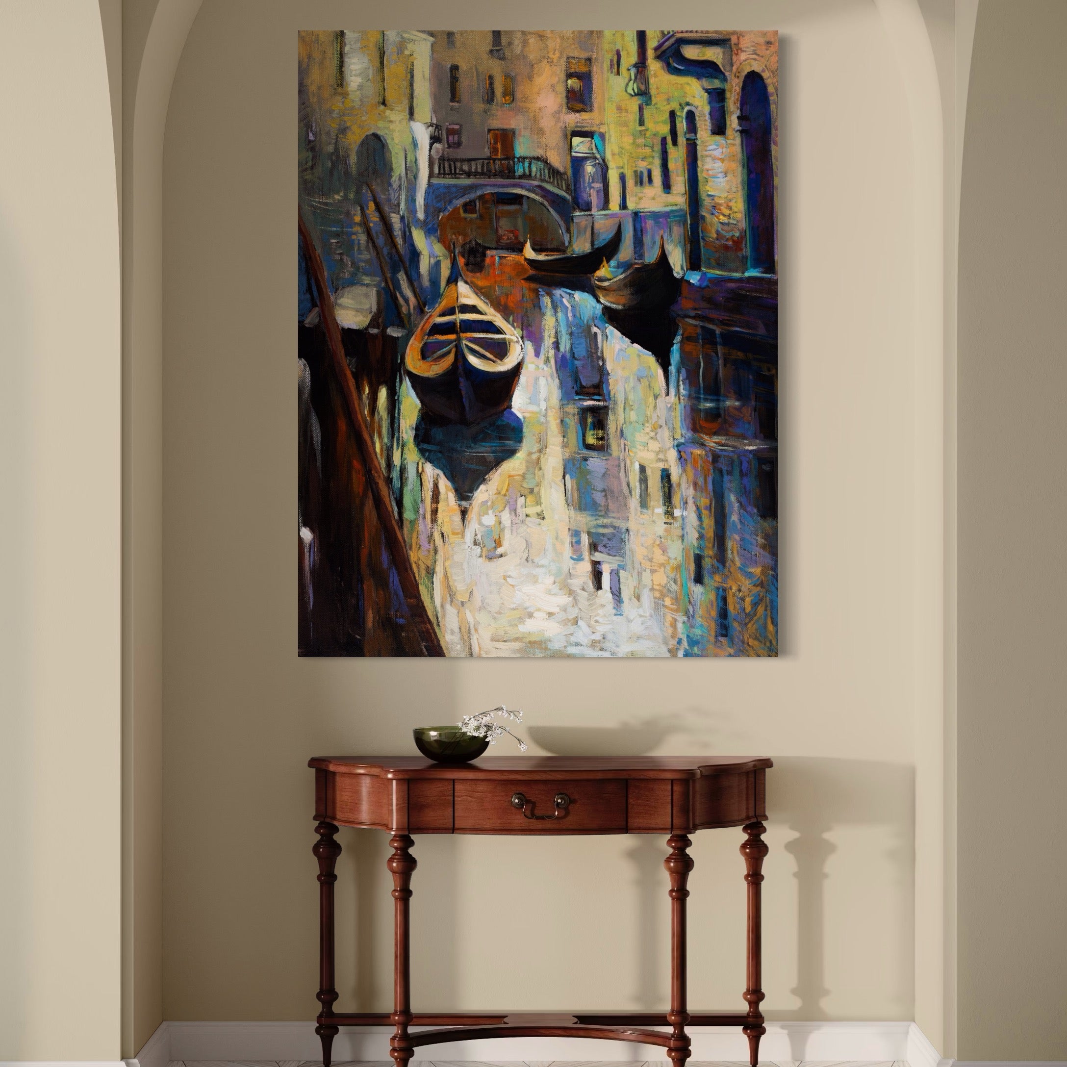 Tablou Canvas Premium LuxCanva® A1068, Gondola , Pod, Barci, Case, Culori Vibrante