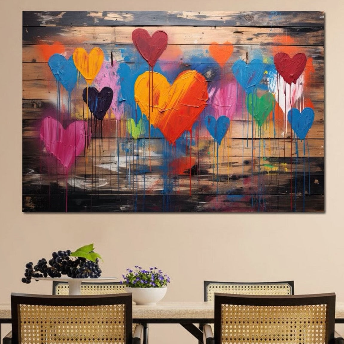 Tablou Canvas Premium LuxCanva® E1003, O Mare de Inimi, Vibratie, Optimism, Fericire, Culori, Inimi, Living Room, Culori vibrante