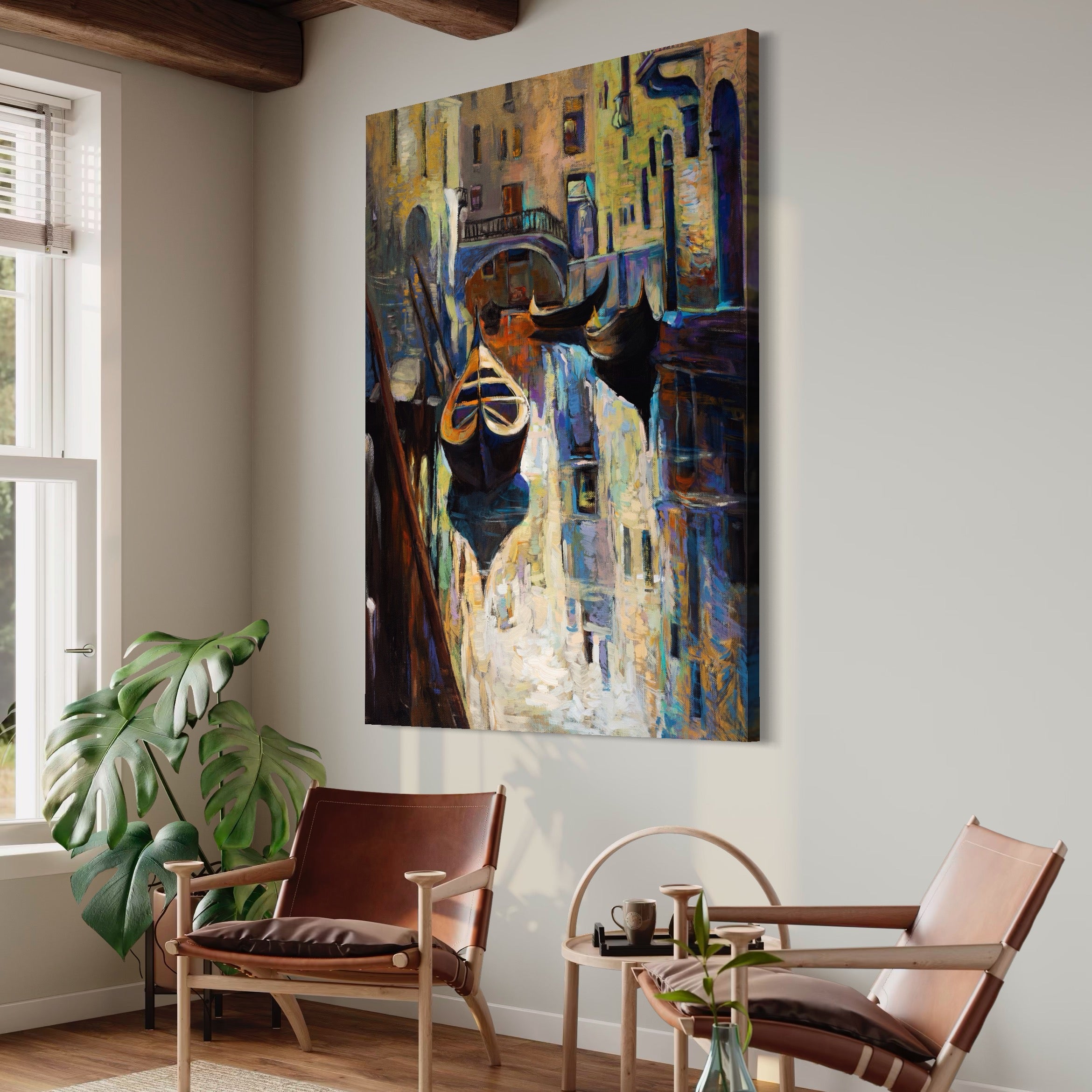 Tablou Canvas Premium LuxCanva® A1068, Gondola , Pod, Barci, Case, Culori Vibrante