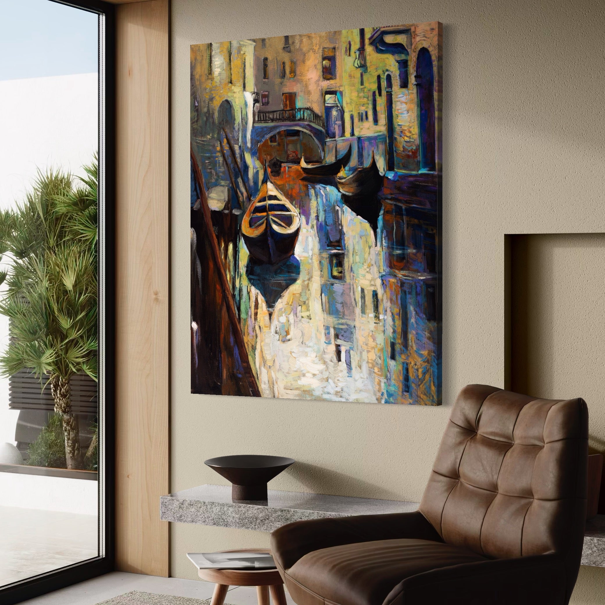 Tablou Canvas Premium LuxCanva® A1068, Gondola , Pod, Barci, Case, Culori Vibrante