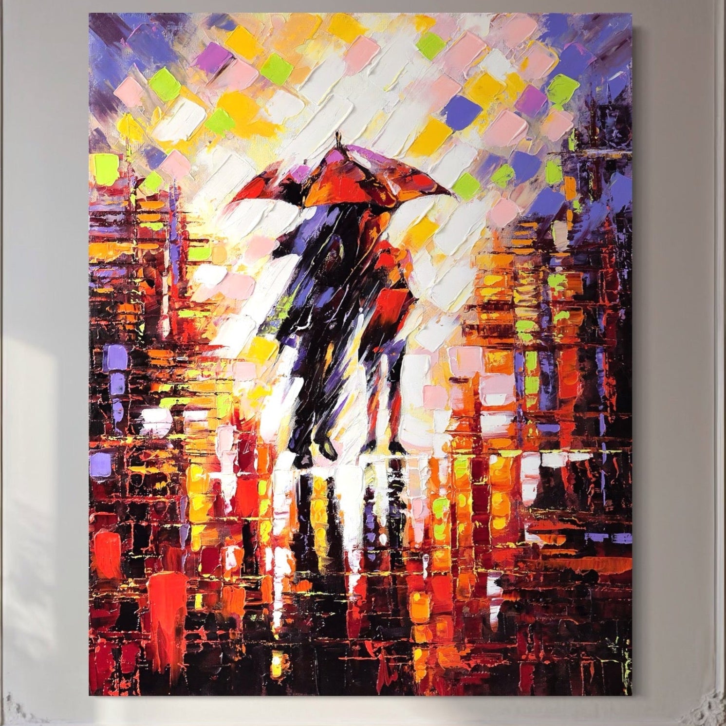 Tablou Canvas Premium LuxCanva® A1065, Indragostiti In Ploaie , Cuplu, Iubire, Romantic, Abstract, Culori Vibrante