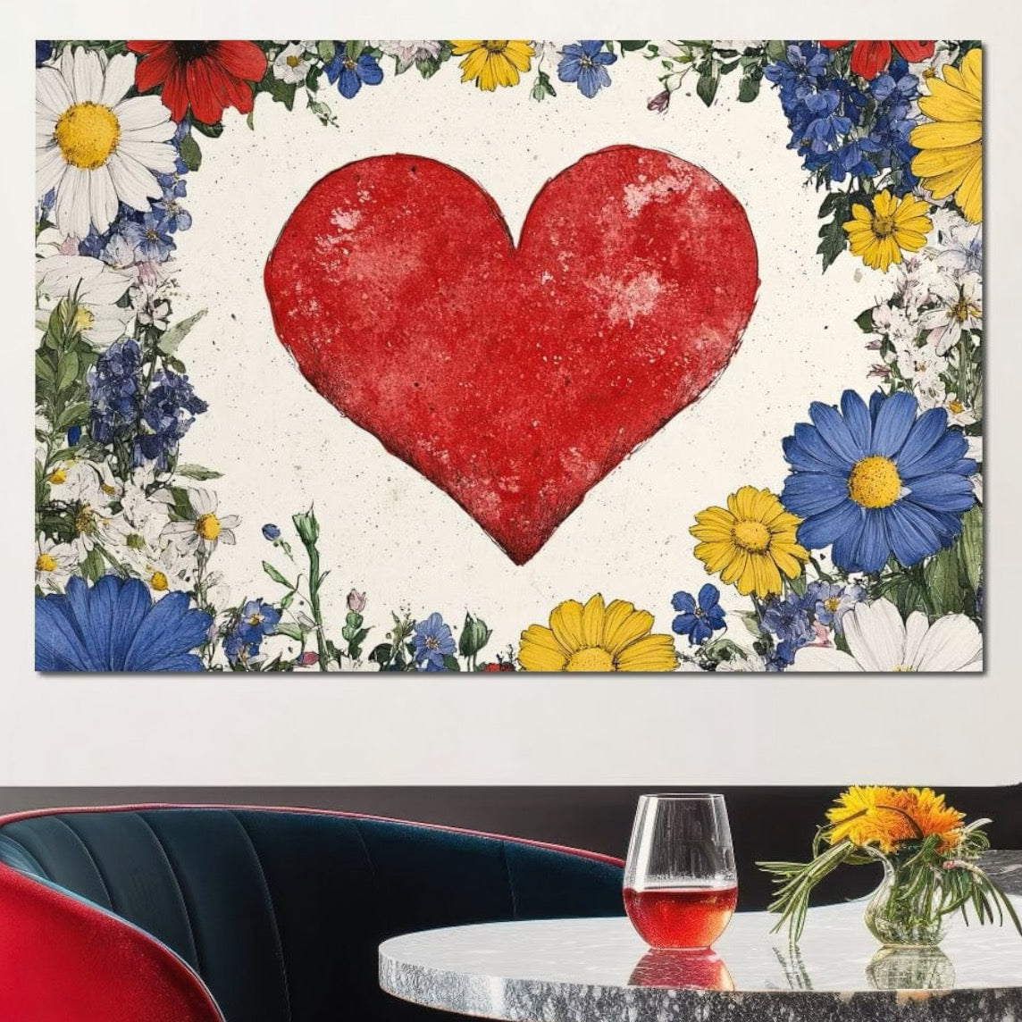 Tablou Canvas Premium LuxCanva® E1013, Flori in Jurul Iubirii, Inima, Rosie, Puritate, Pasiune, Echilibru, Living Room, Culori vibrante