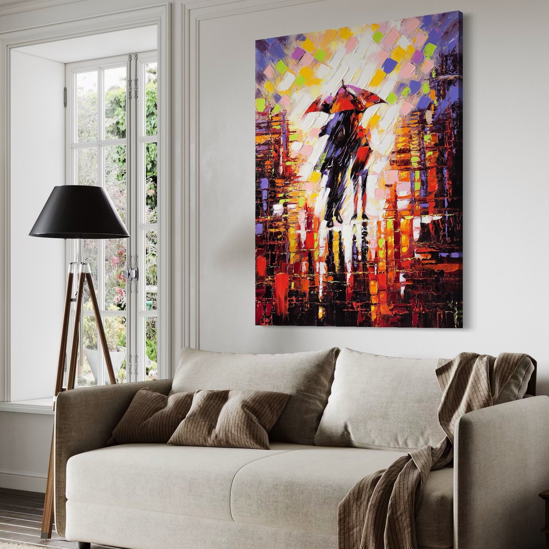 Tablou Canvas Premium LuxCanva® A1065, Indragostiti In Ploaie , Cuplu, Iubire, Romantic, Abstract, Culori Vibrante