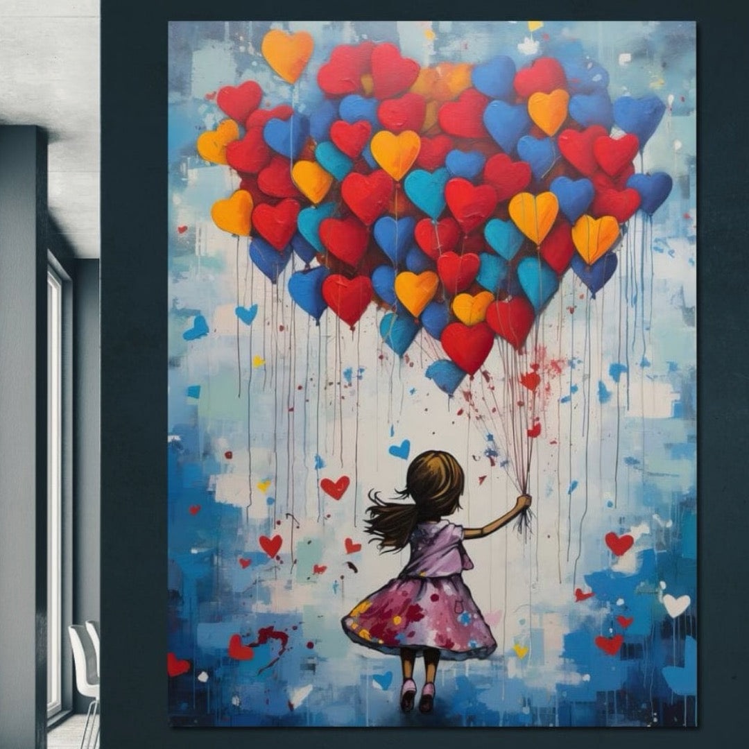 Tablou Canvas Premium LuxCanva® E1019, Inaltarea Inimilor spre Cer, Dor, Fir, Vise, Calatorie, Inimi, Living Room, Culori vibrante