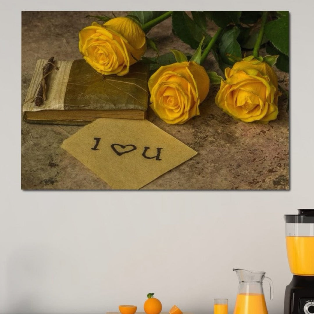 Tablou Canvas Premium LuxCanva® E1024, Scrisoare din Suflet, Trandafiri, Galbeni, Nostalgie, Jurnal, Amintiri, Living Room, Culori vibrante