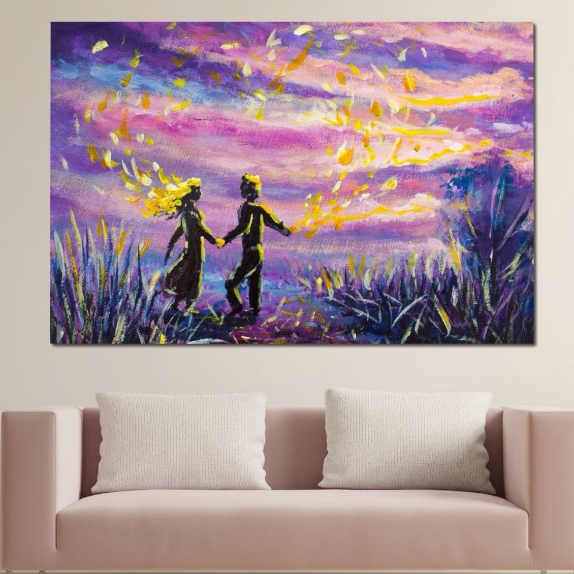 Tablou Canvas Premium LuxCanva® E1032, Mana in Mana Spre Infinit, Magie, Visare, Eternitate, Lila, Cuplu, Living Room, Culori vibrante