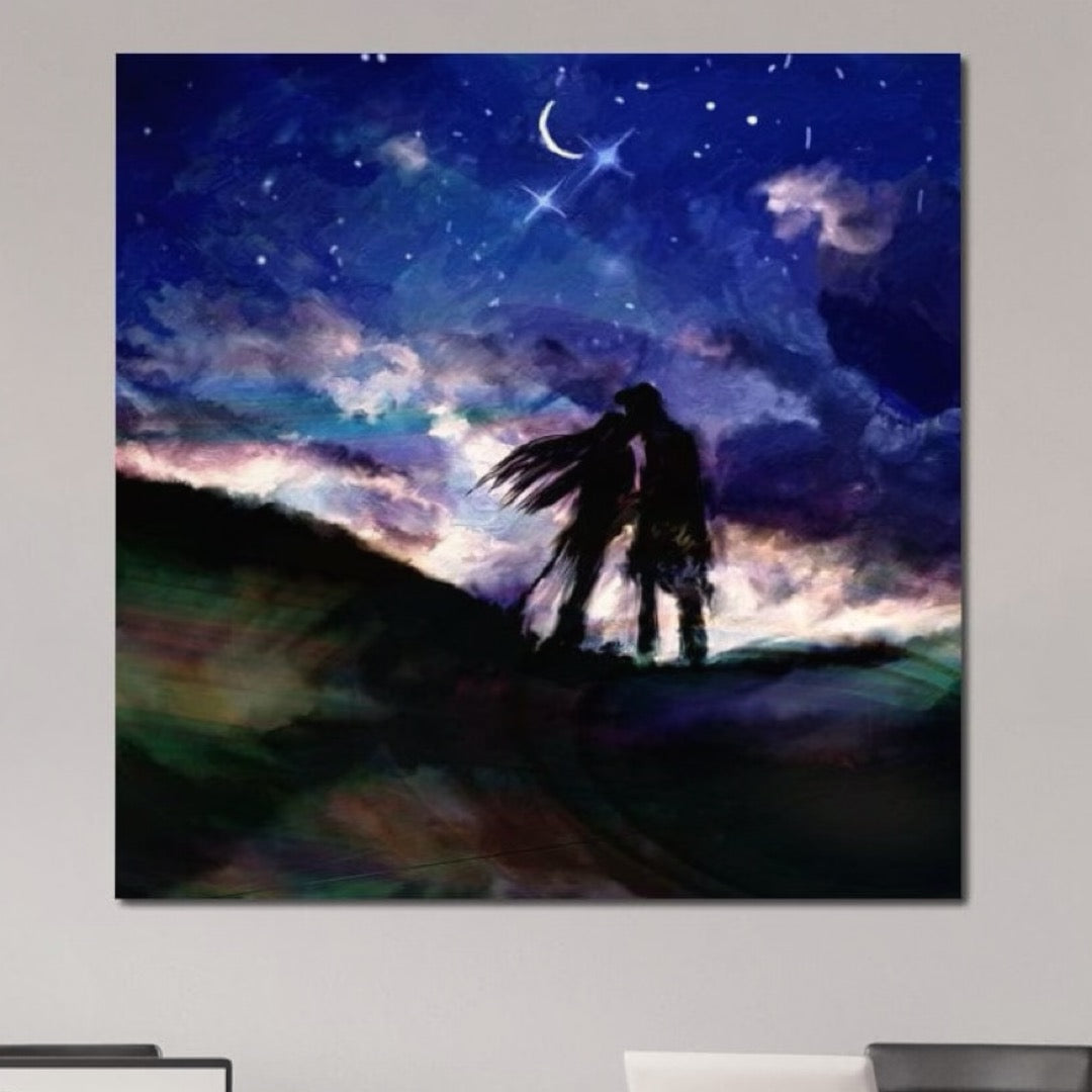 Tablou Canvas Premium LuxCanva® E1033, Sarut sub Cerul Instelat, Tandrete, Destin, Noapte, Apus, Freamat, Living Room, Culori vibrante