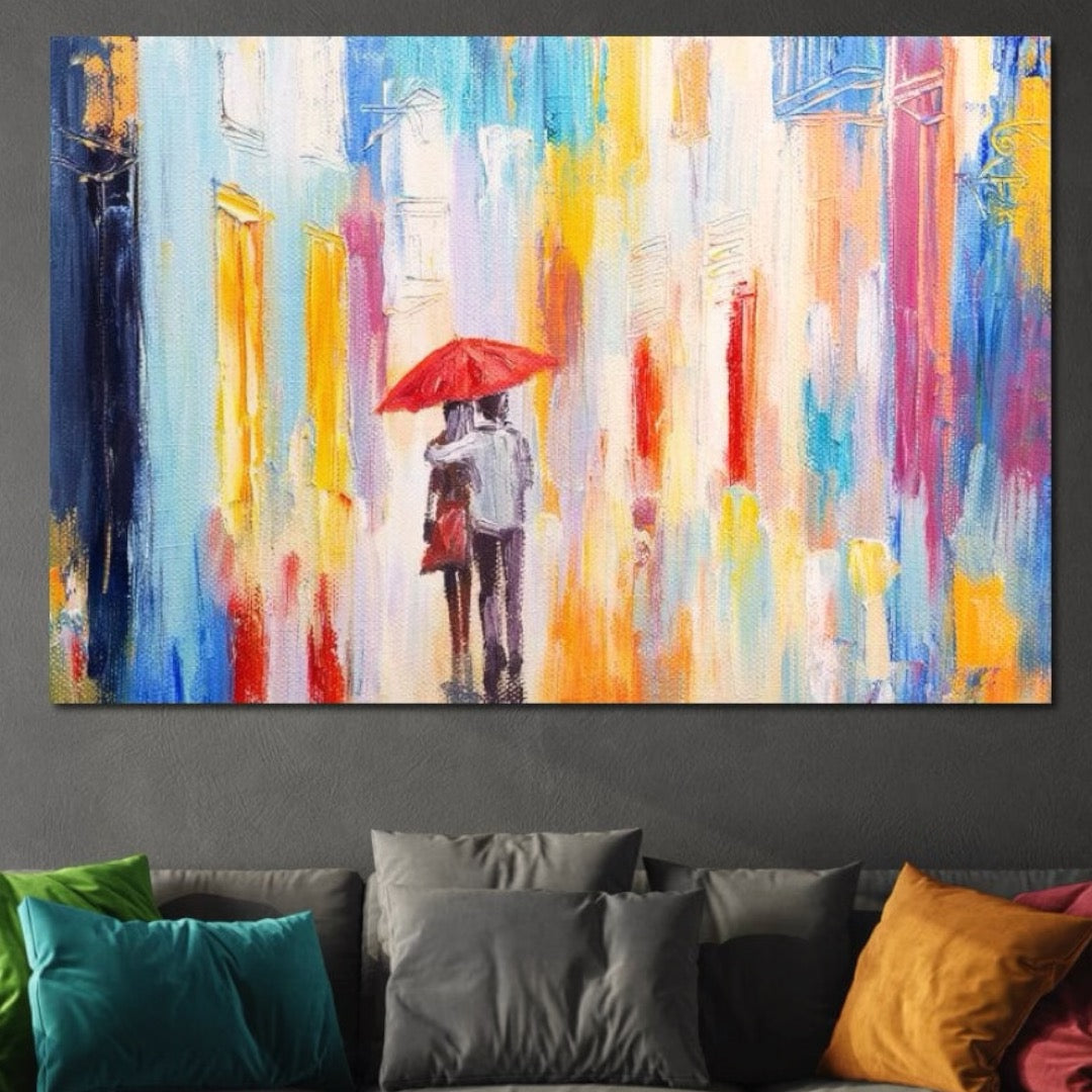 Tablou Canvas Premium LuxCanva® E1035, Ploaie Romantica, Colorit, Ploaie, Imbratisare, Armonie, Comunicare, Living Room, Culori vibrante