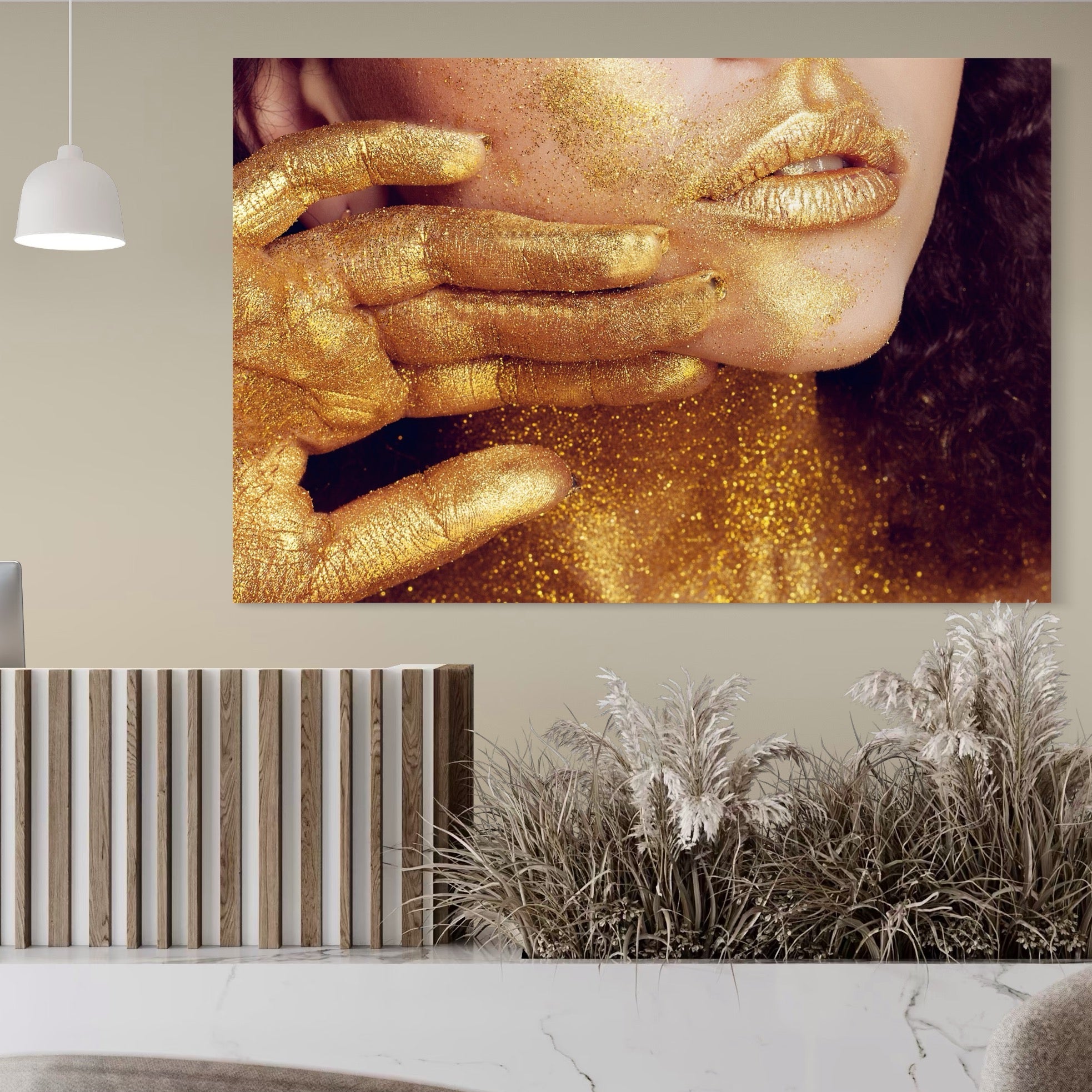 Tablou Canvas Premium LuxCanva® A1055, Magic Girl , Portret, Femeie, Auriu, Senzual, Abstract, Culori Vibrante