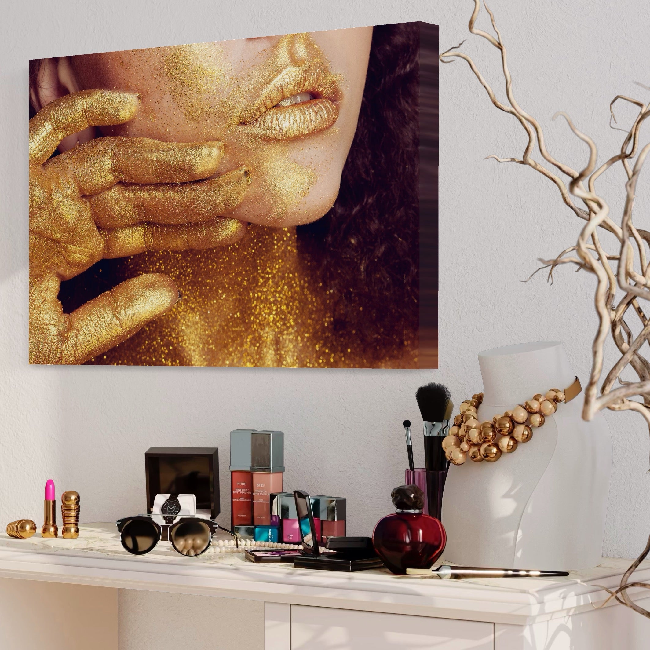 Tablou Canvas Premium LuxCanva® A1055, Magic Girl , Portret, Femeie, Auriu, Senzual, Abstract, Culori Vibrante