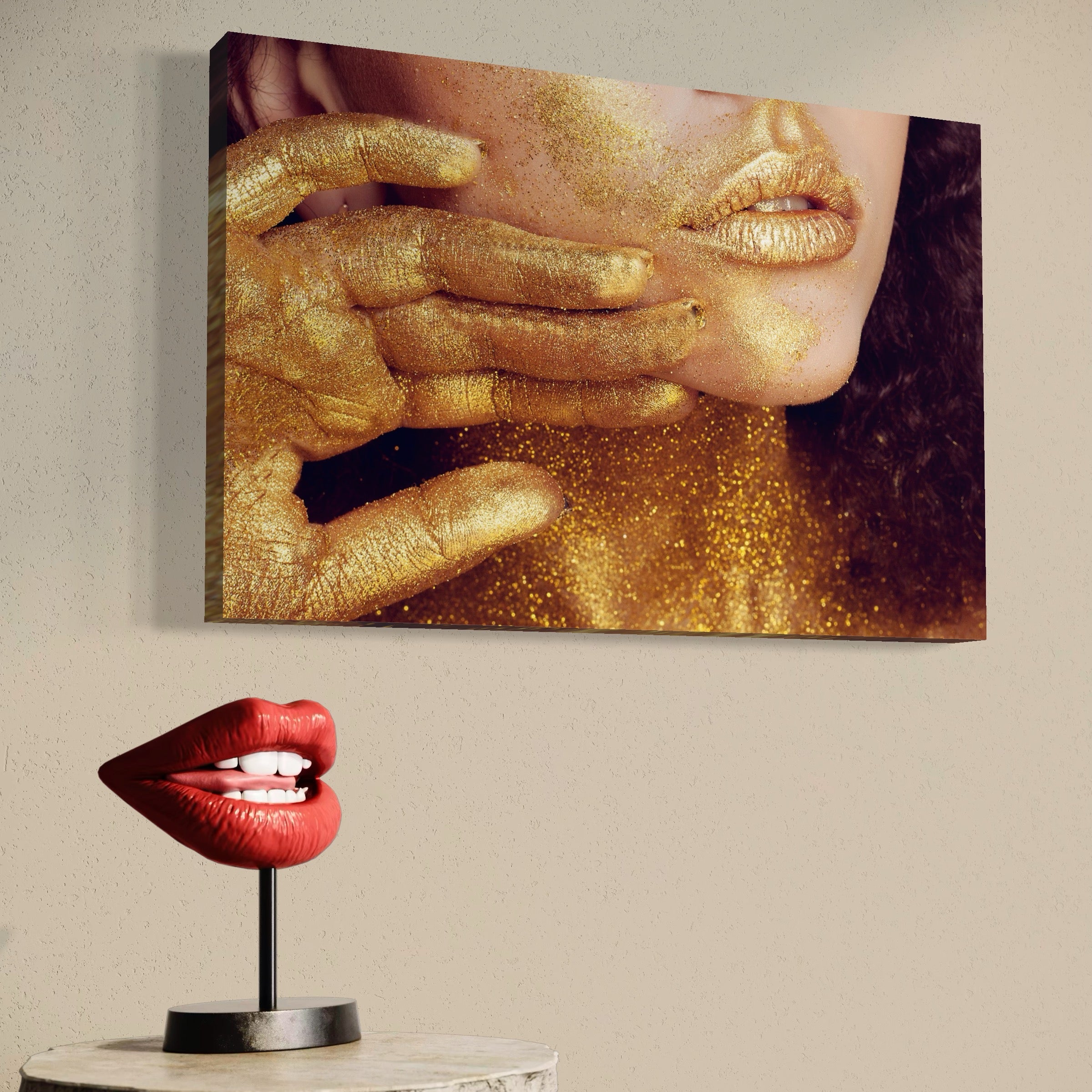 Tablou Canvas Premium LuxCanva® A1055, Magic Girl , Portret, Femeie, Auriu, Senzual, Abstract, Culori Vibrante