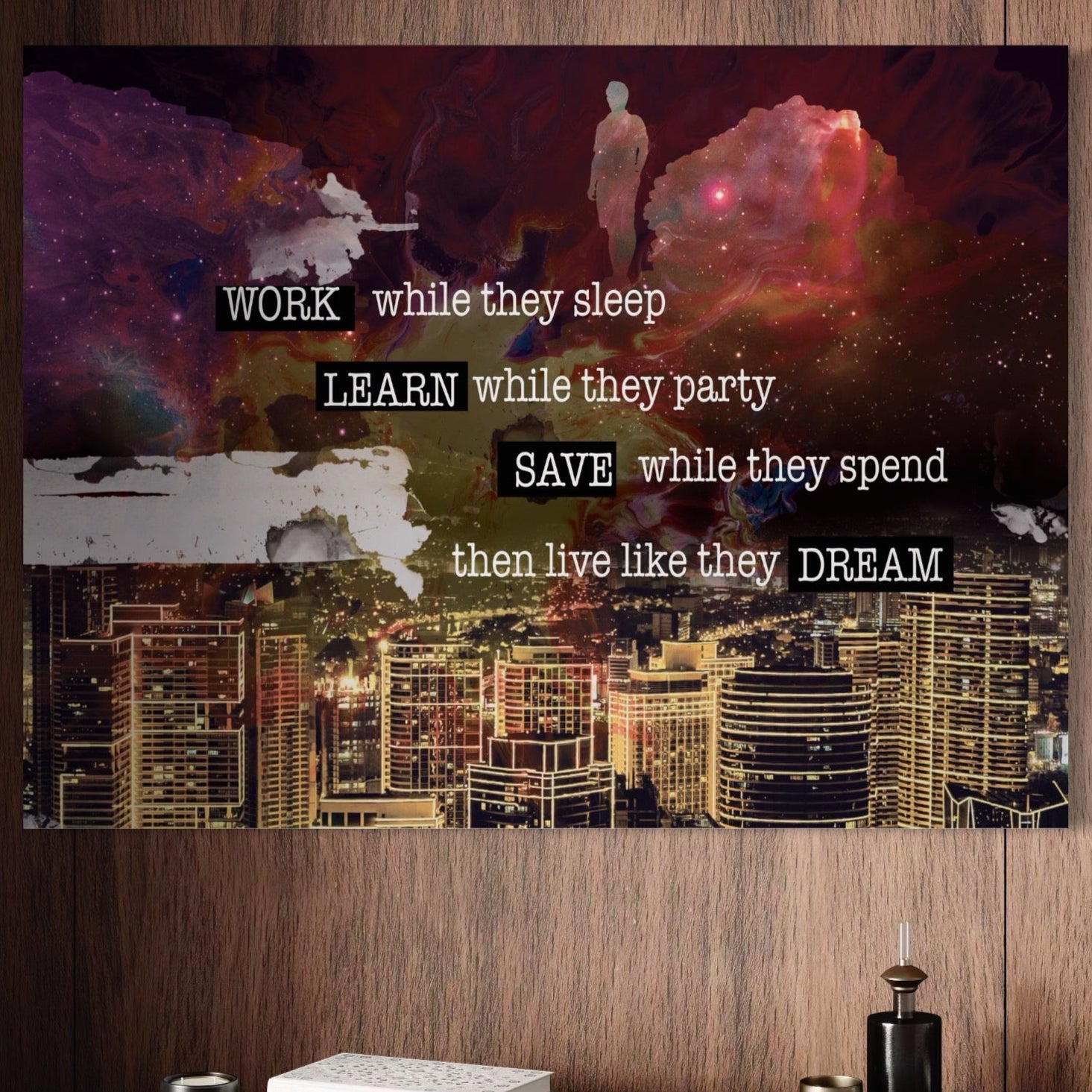 Tablou Canvas Premium LuxCanva® A1050, Dreams Work , Visuri, Munca, Succes, Motivational, Culori Vibrante