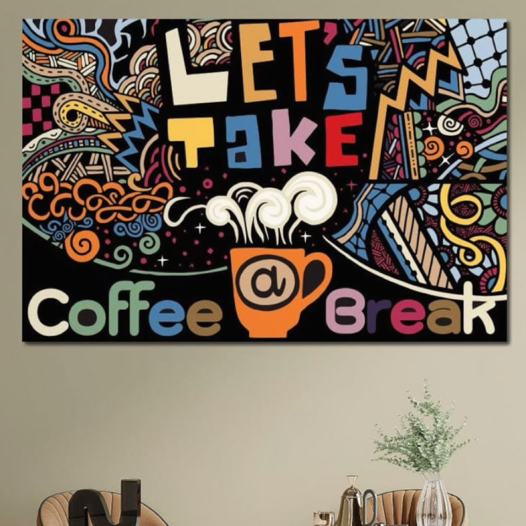 Tablou Canvas Premium LuxCanva® F1010, Pauza de Cafea ,  Energie, Aroma, Mireasma, Cafenea, Pauza, Socializare, Living, Birou, Culori vibrante